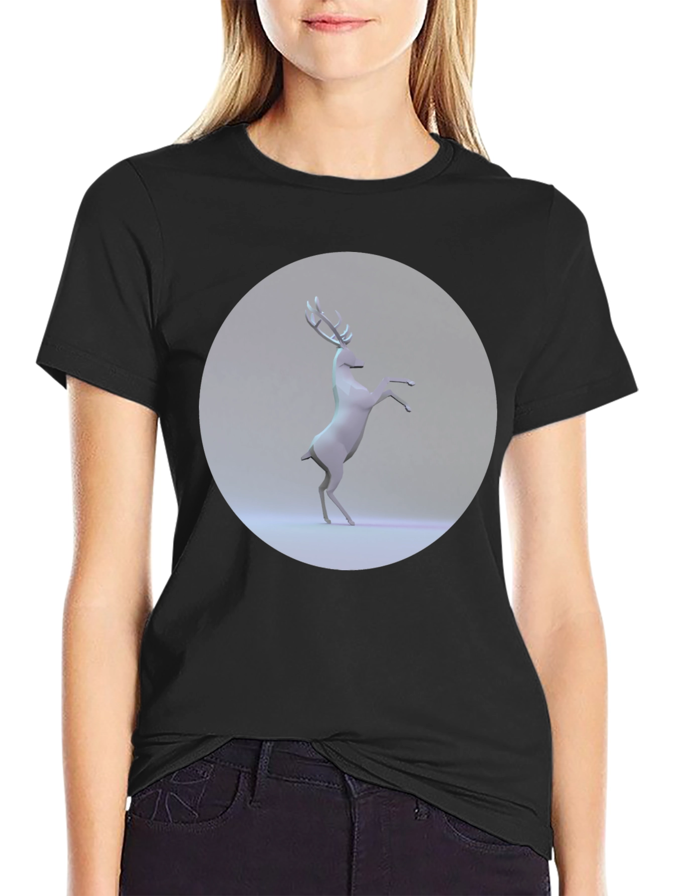 Geometric Deer Graphic Tee - Modern Black T-Shirt
