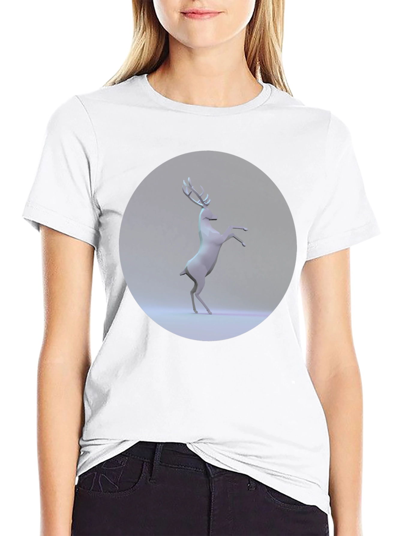 Geometric Deer Graphic Tee - Modern Black T-Shirt