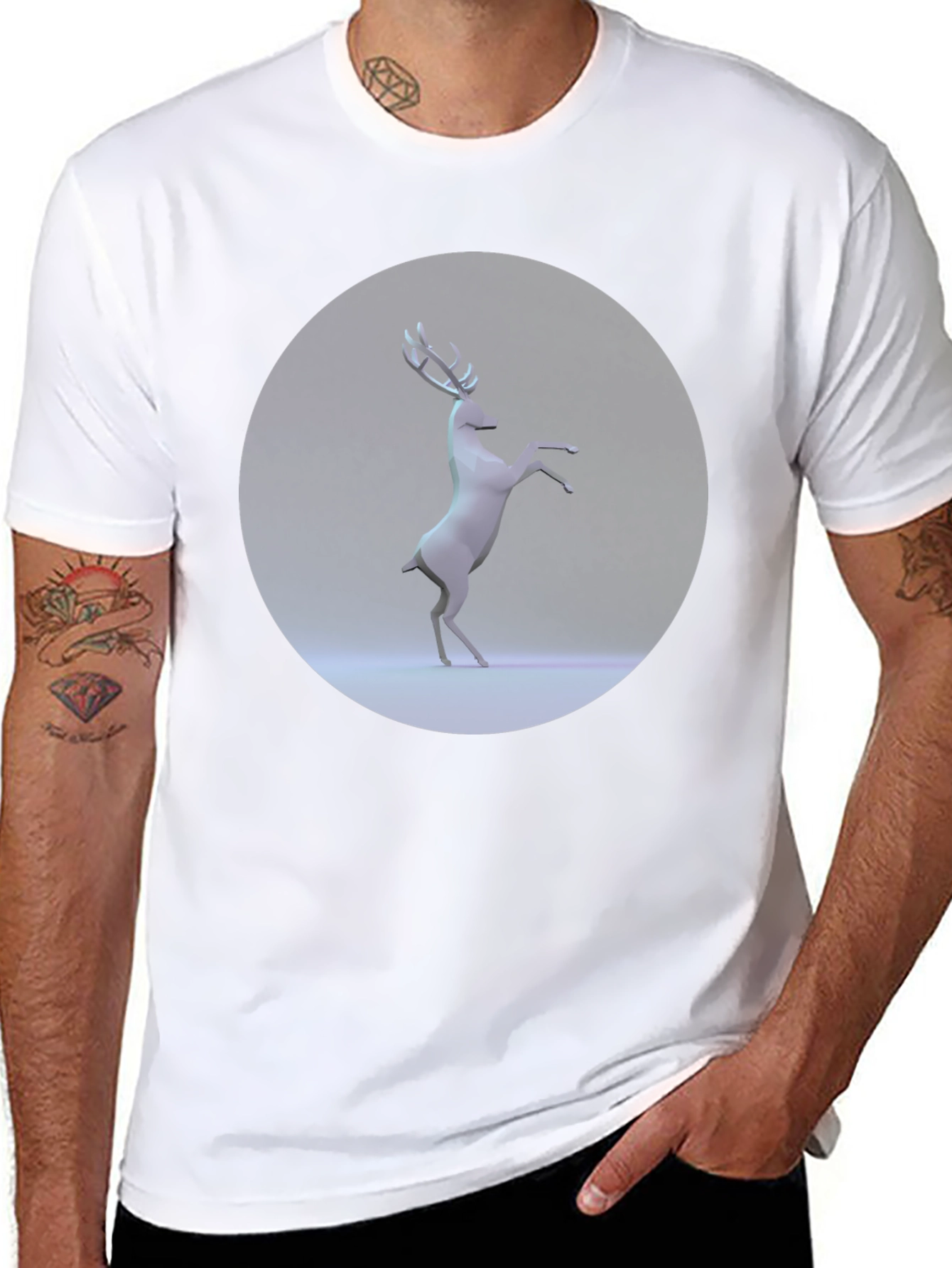Geometric Deer Graphic Tee - Modern Black T-Shirt