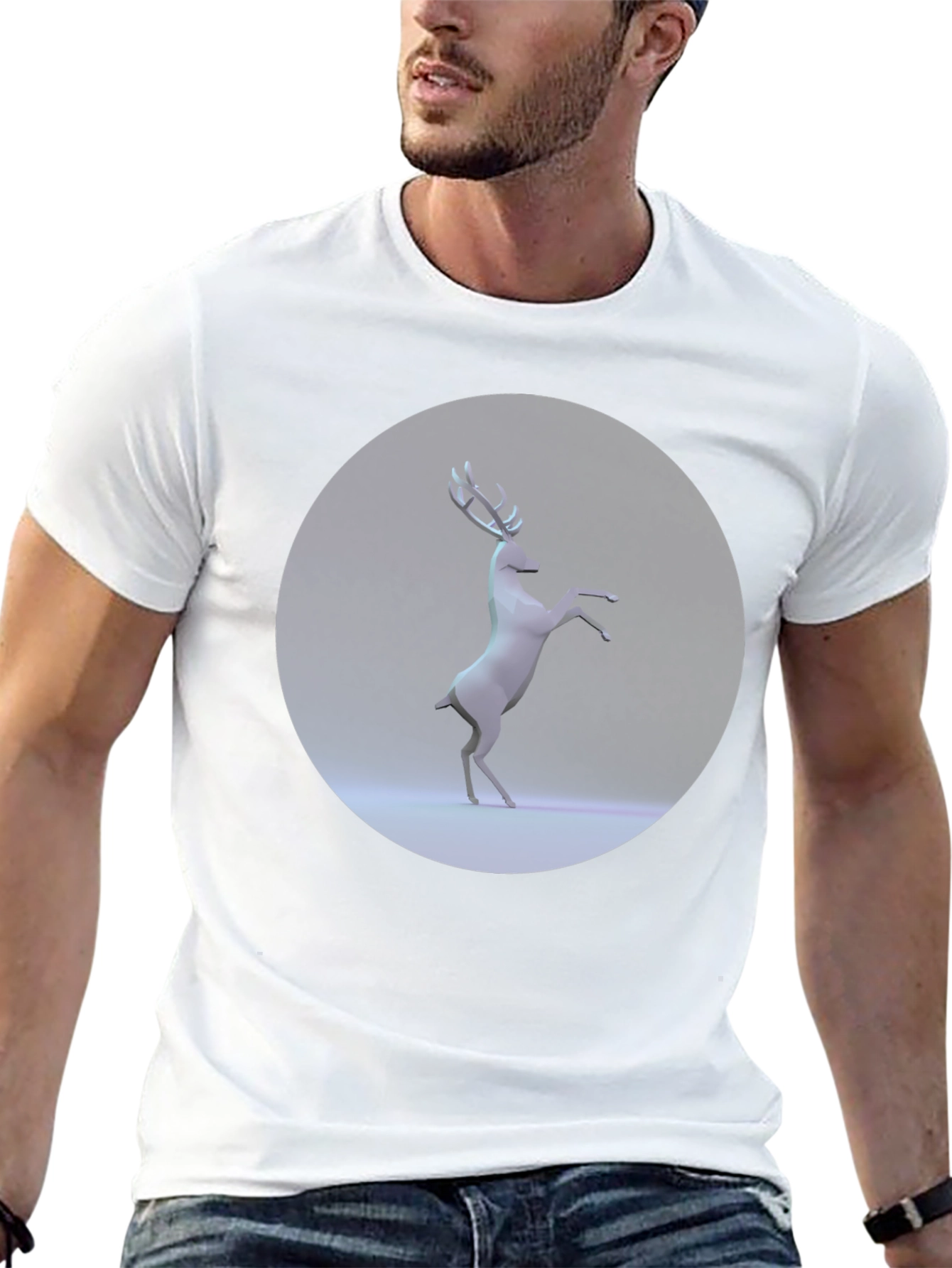 Geometric Deer Graphic Tee - Modern Black T-Shirt