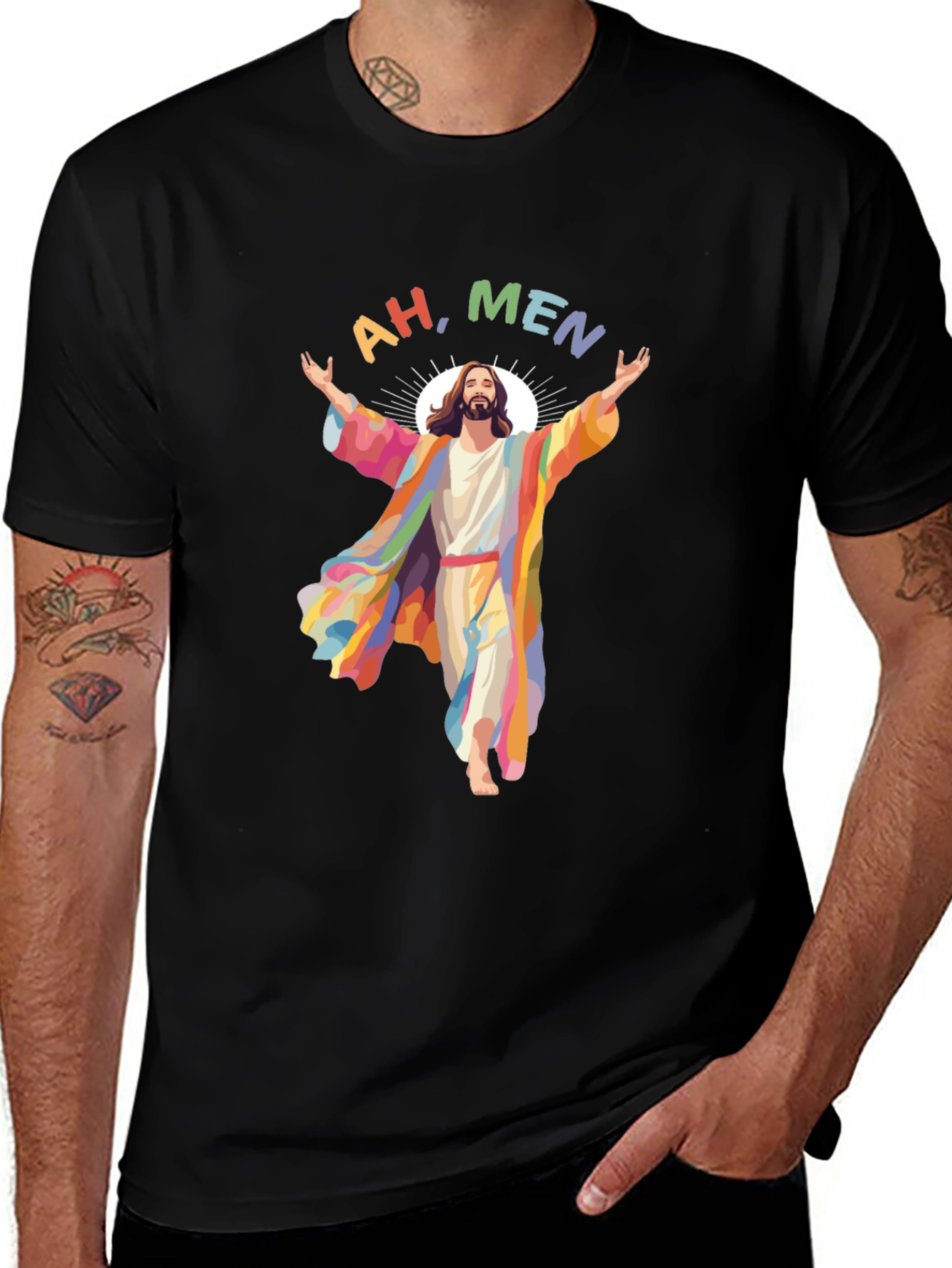 Ah Men Rainbow Jesus Graphic Tee
