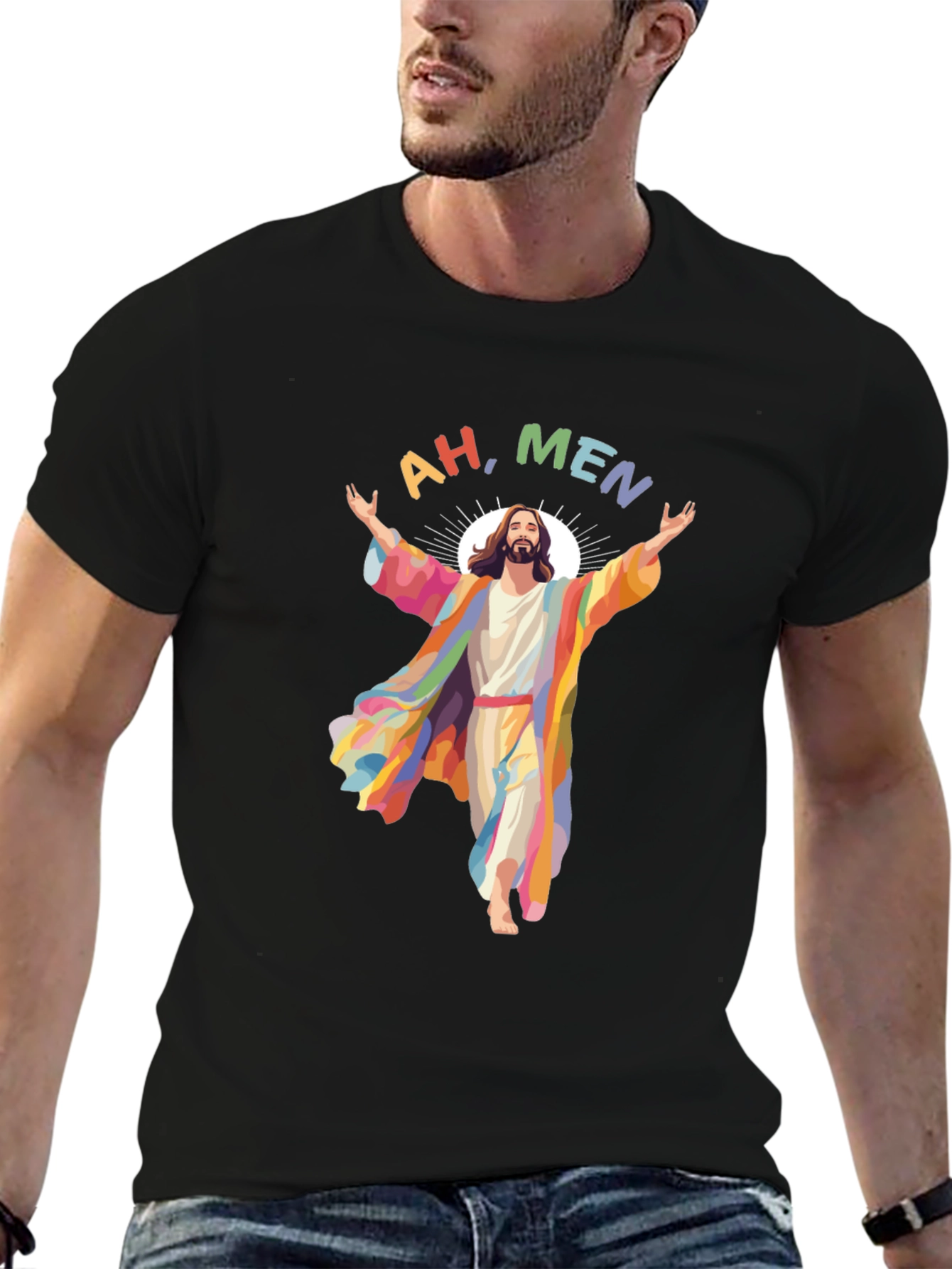 Ah Men Rainbow Jesus Graphic Tee