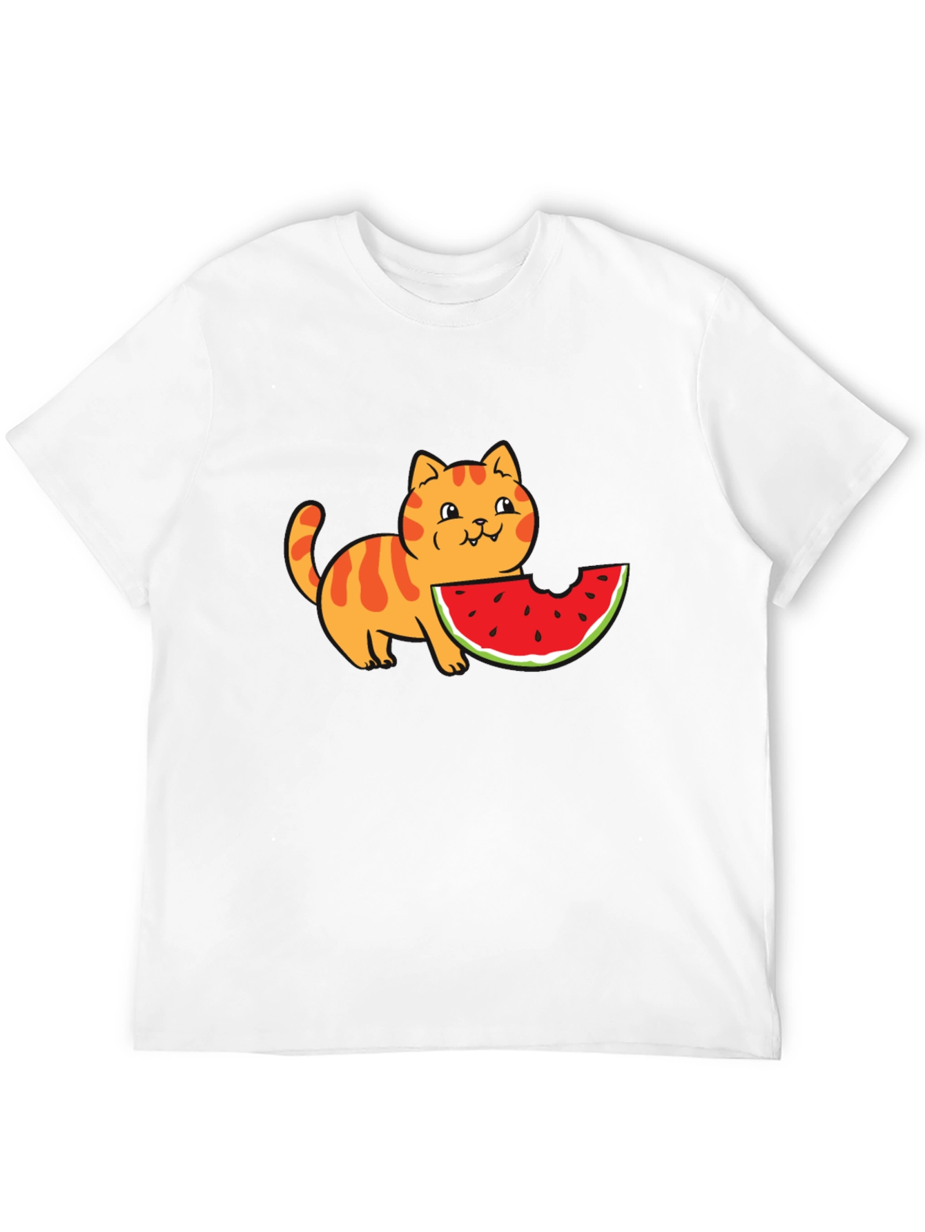 Cartoon Cat Watermelon Black T-Shirt