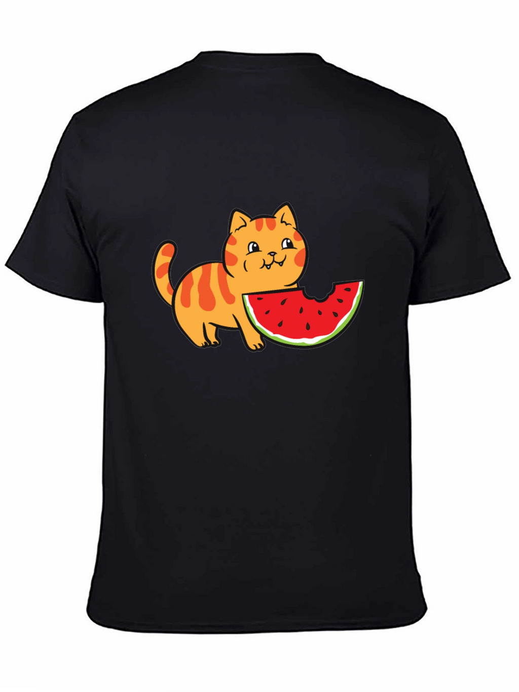Cartoon Cat Watermelon Black T-Shirt