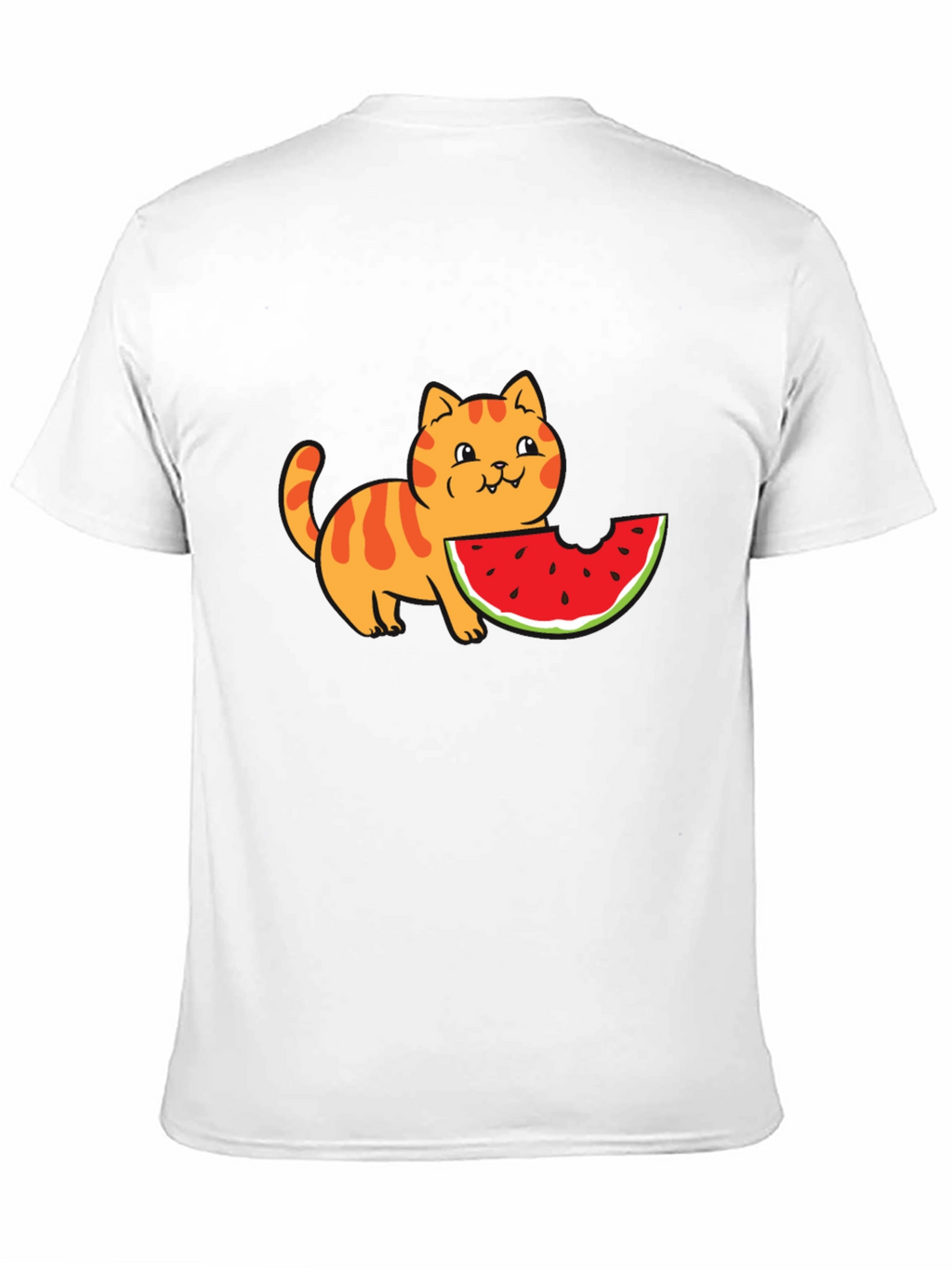 Cartoon Cat Watermelon Black T-Shirt