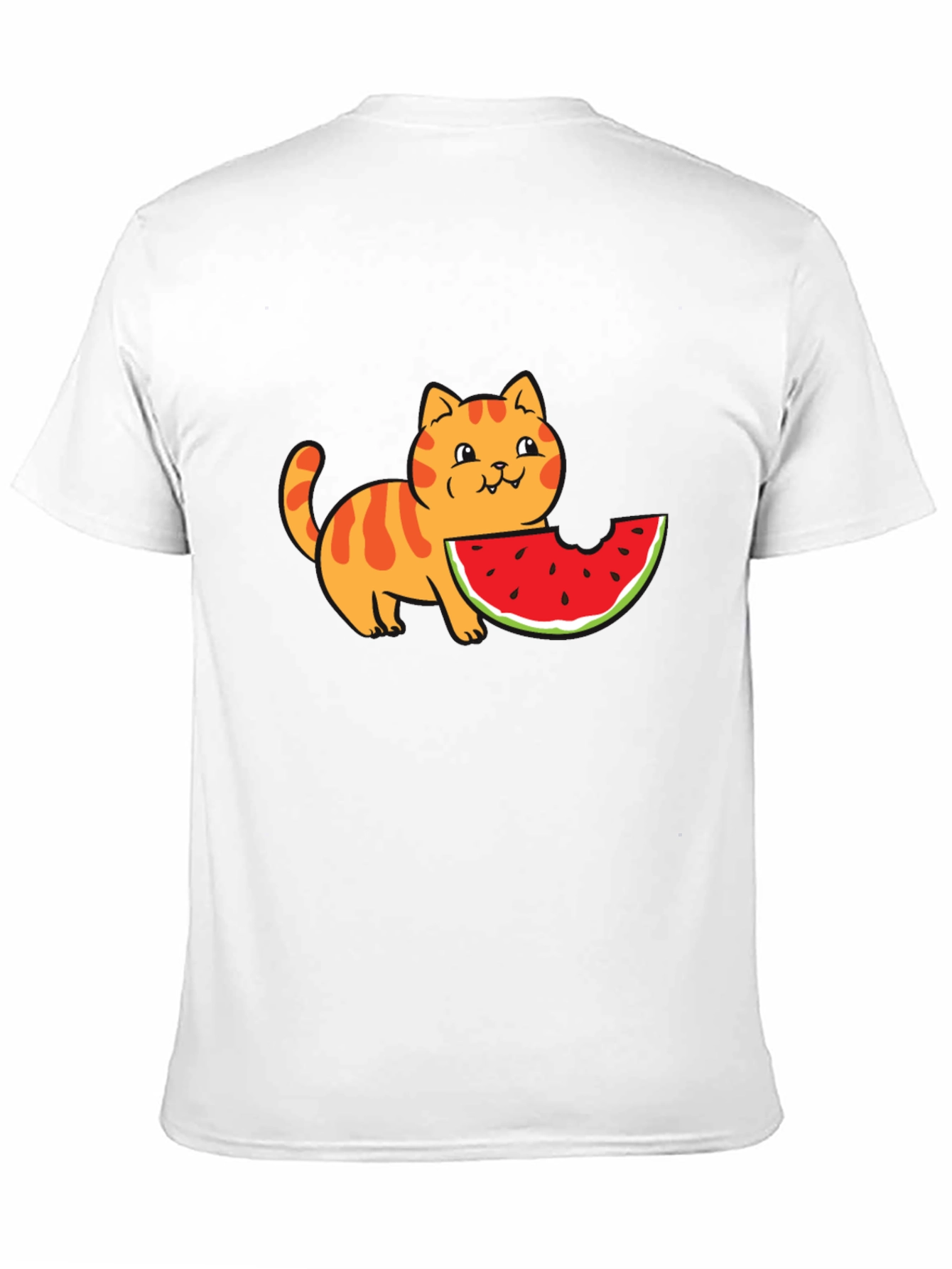 Cartoon Cat Watermelon Black T-Shirt