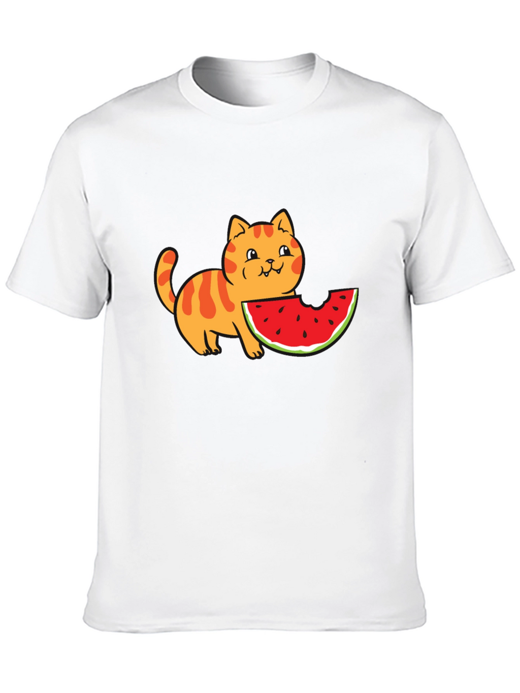 Cartoon Cat Watermelon Black T-Shirt