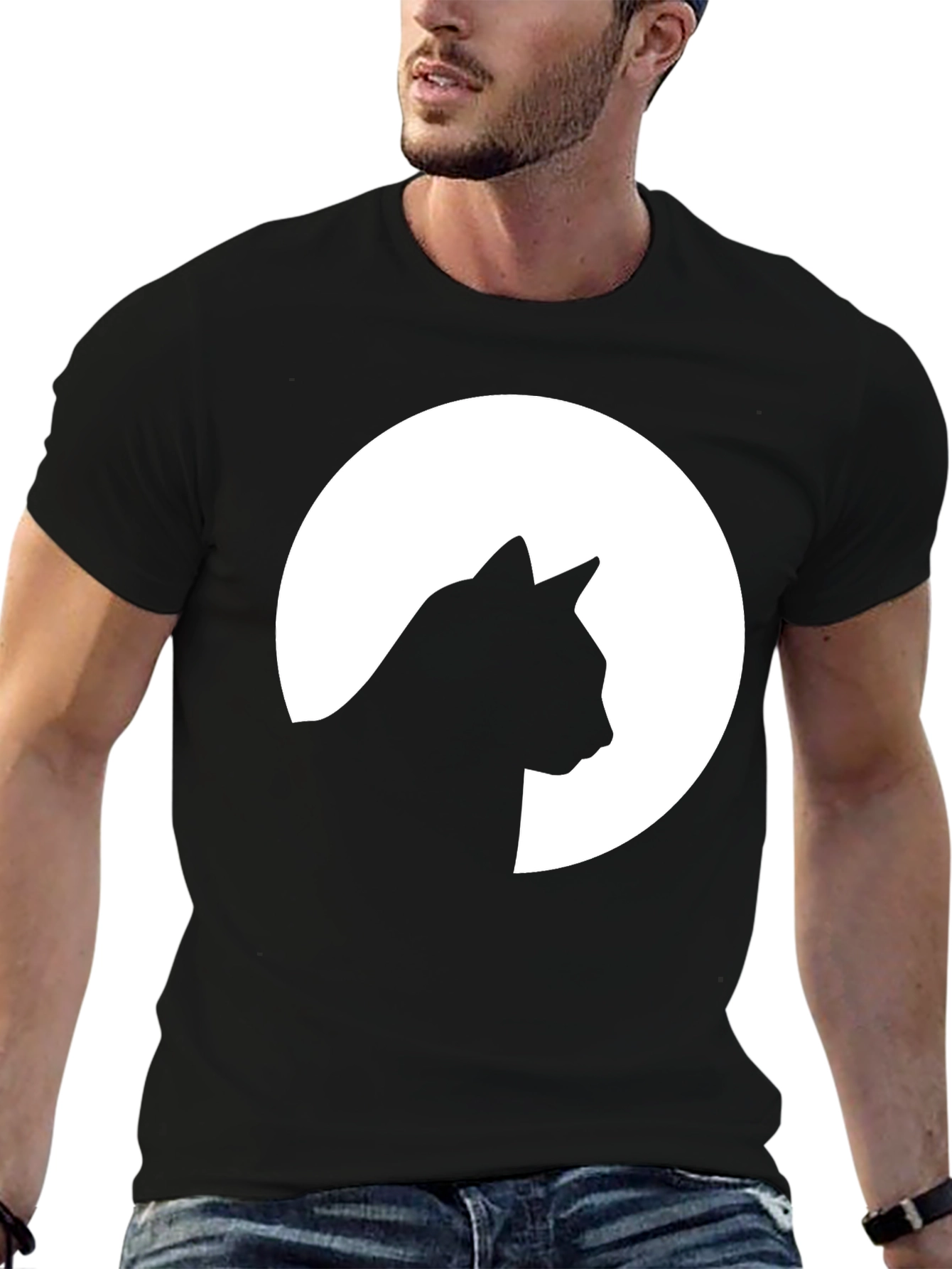 Cat Silhouette Moon Graphic T-Shirt - Unisex