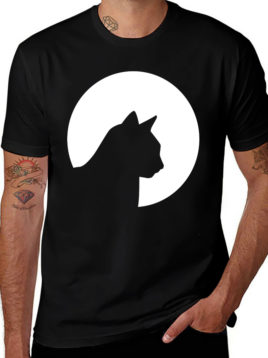 Cat Silhouette Moon Graphic T-Shirt - Unisex