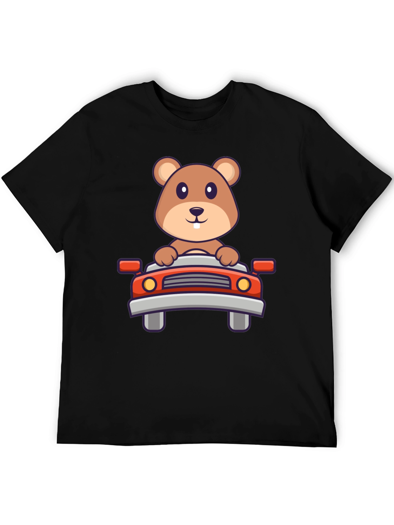 Cute Beaver Driving Car Graphic Tee - Black