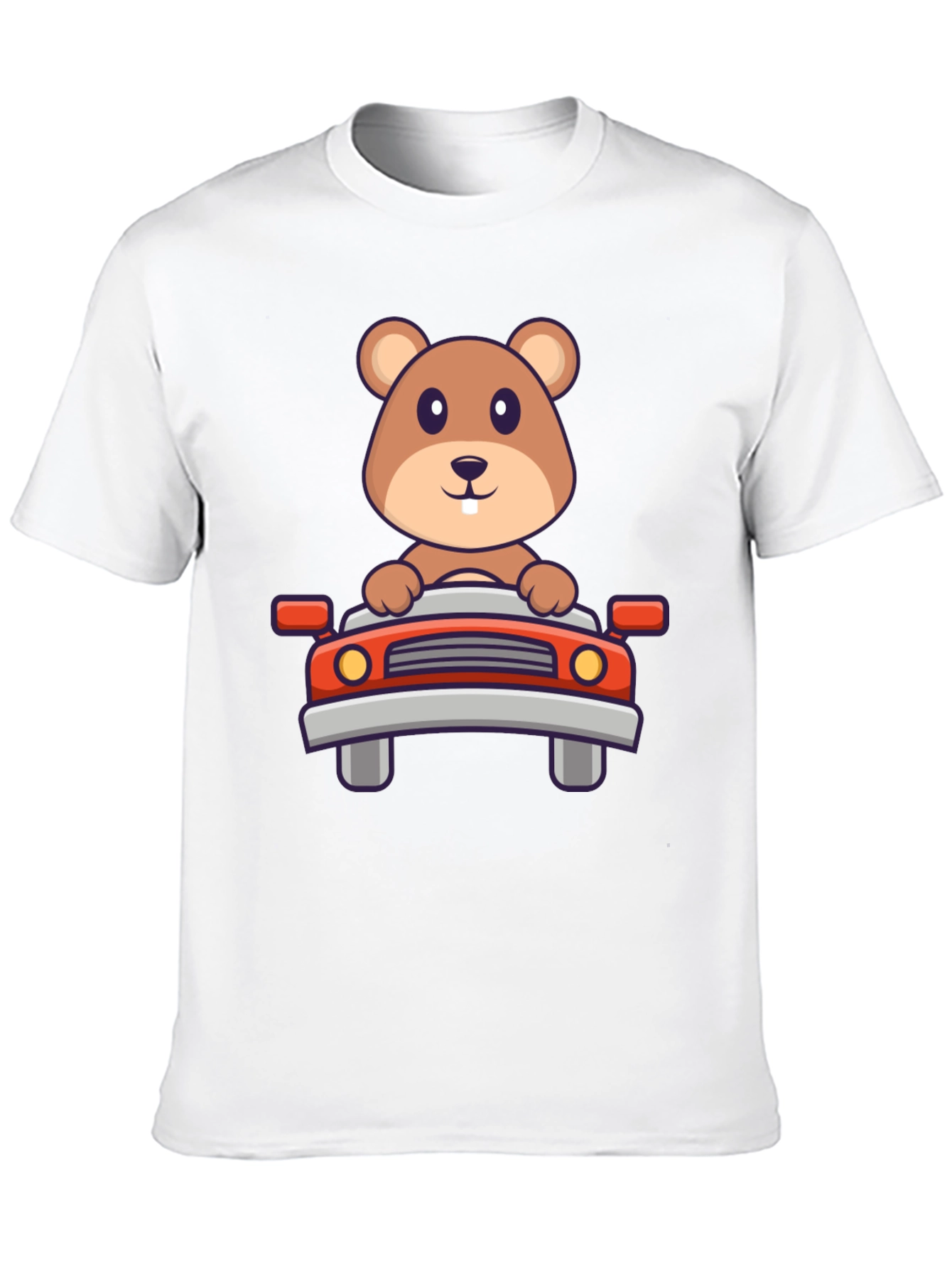 Cute Beaver Driving Car Graphic Tee - Black