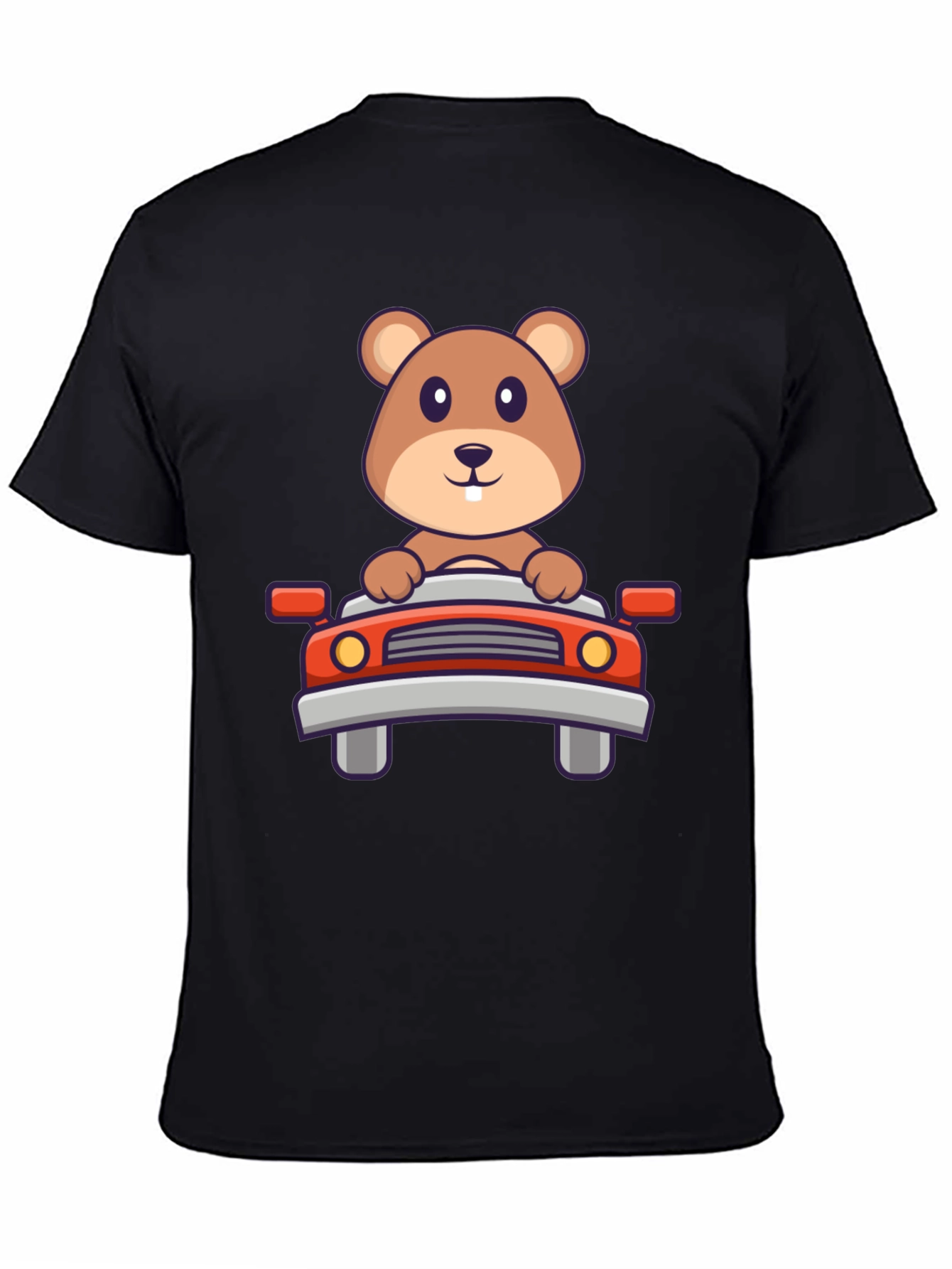 Cute Beaver Driving Car Graphic Tee - Black