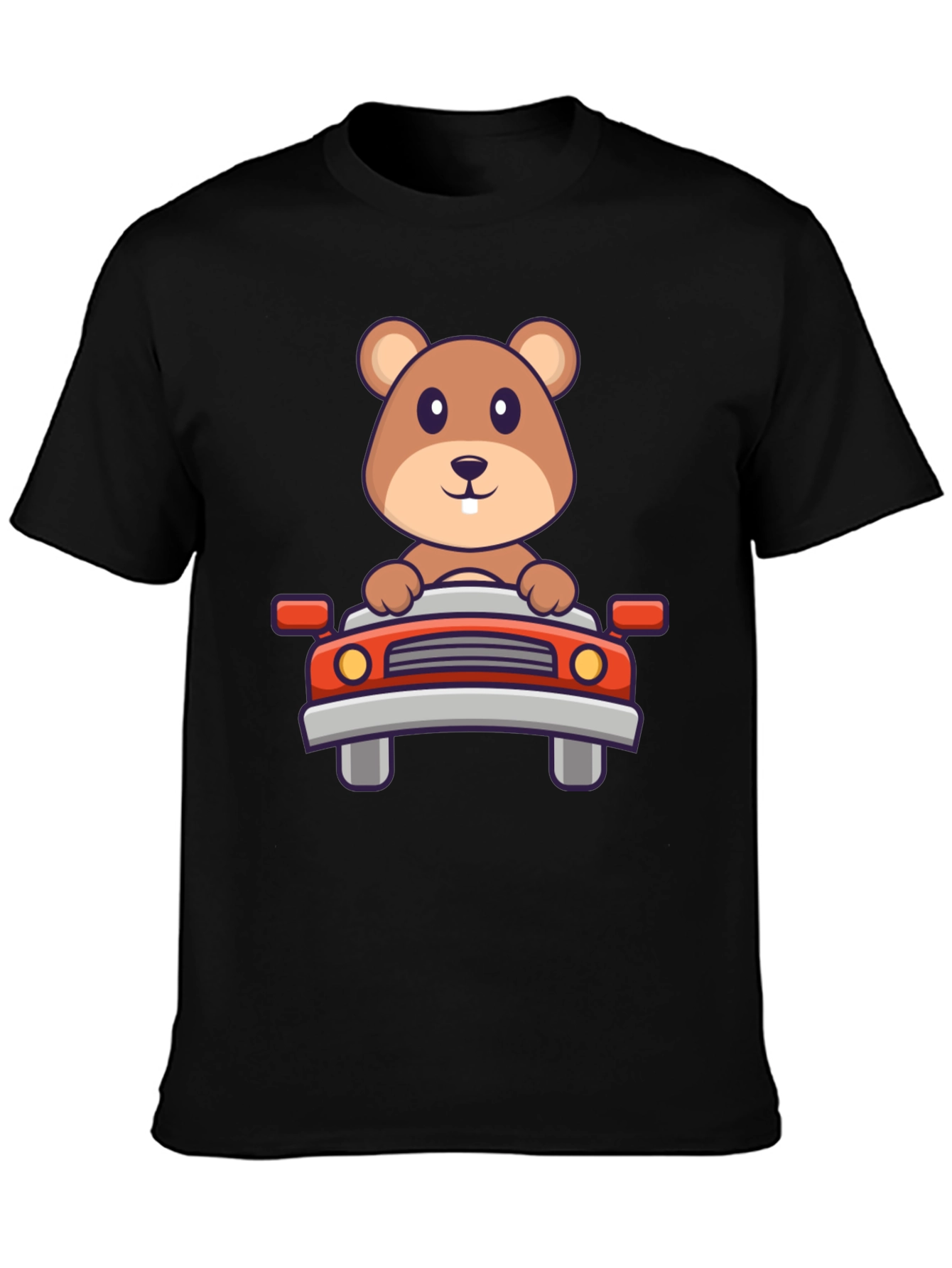 Cute Beaver Driving Car Graphic Tee - Black