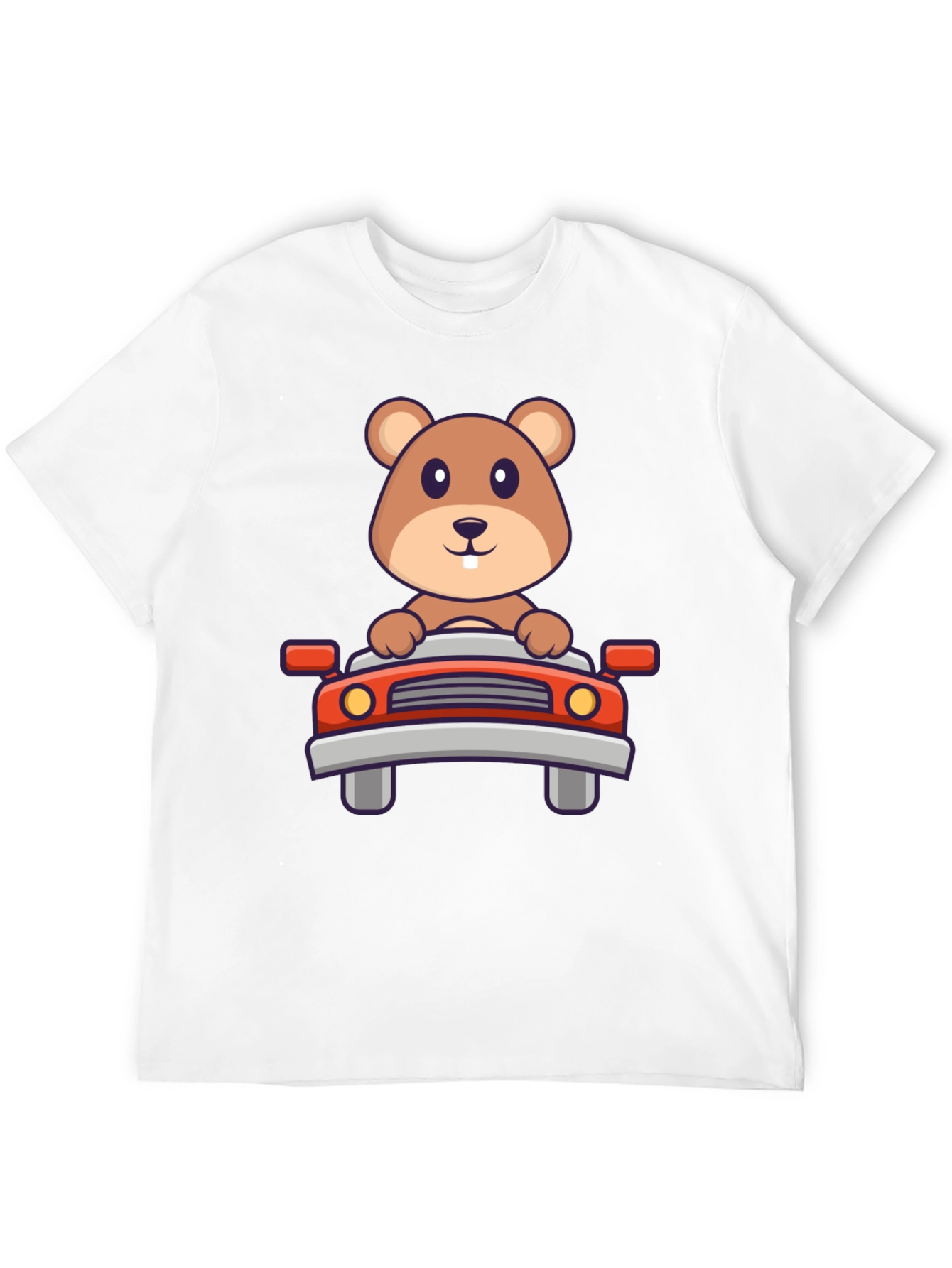 Cute Beaver Driving Car Graphic Tee - Black