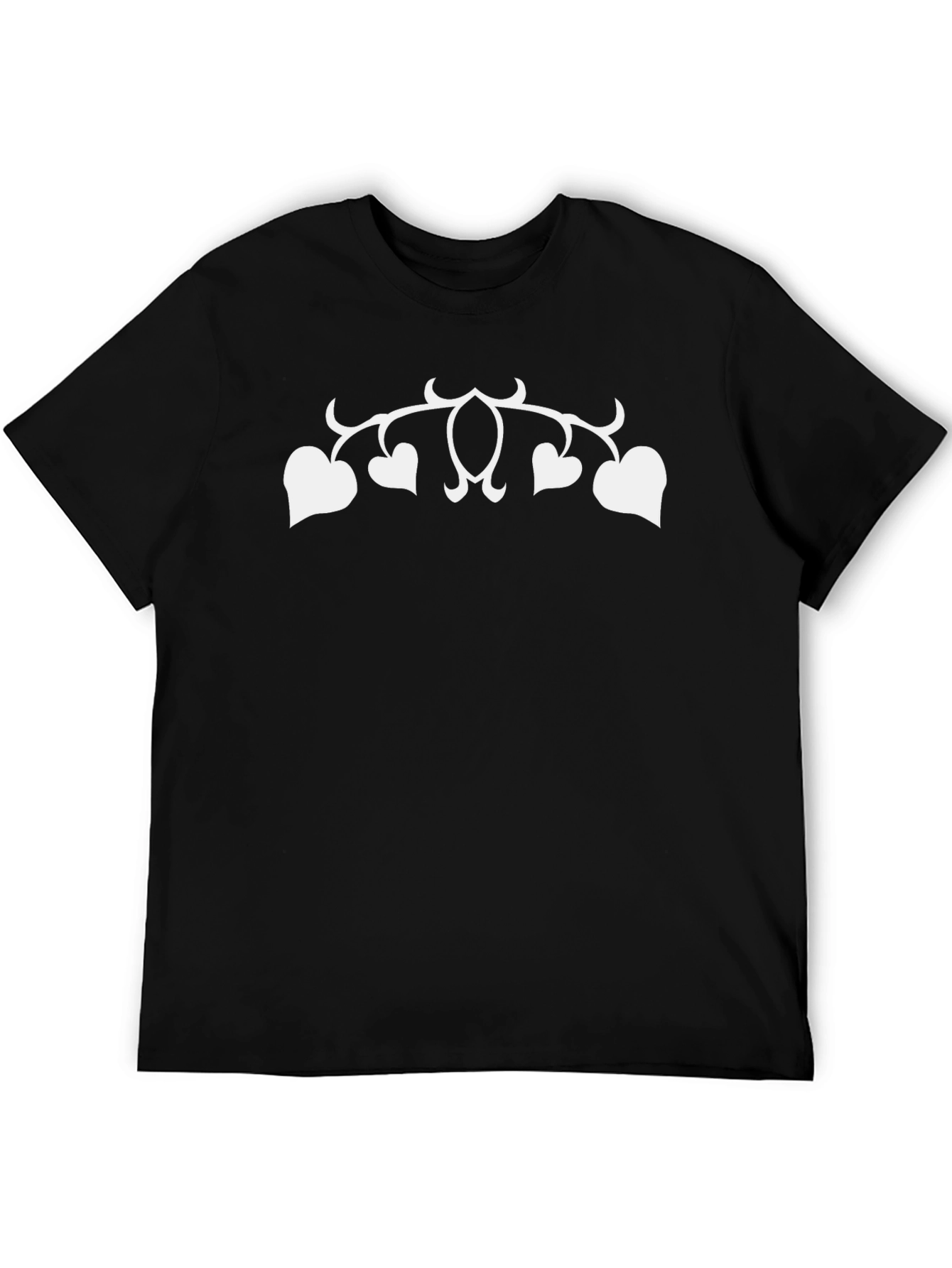 Black T-Shirt with White Heart Vines Design
