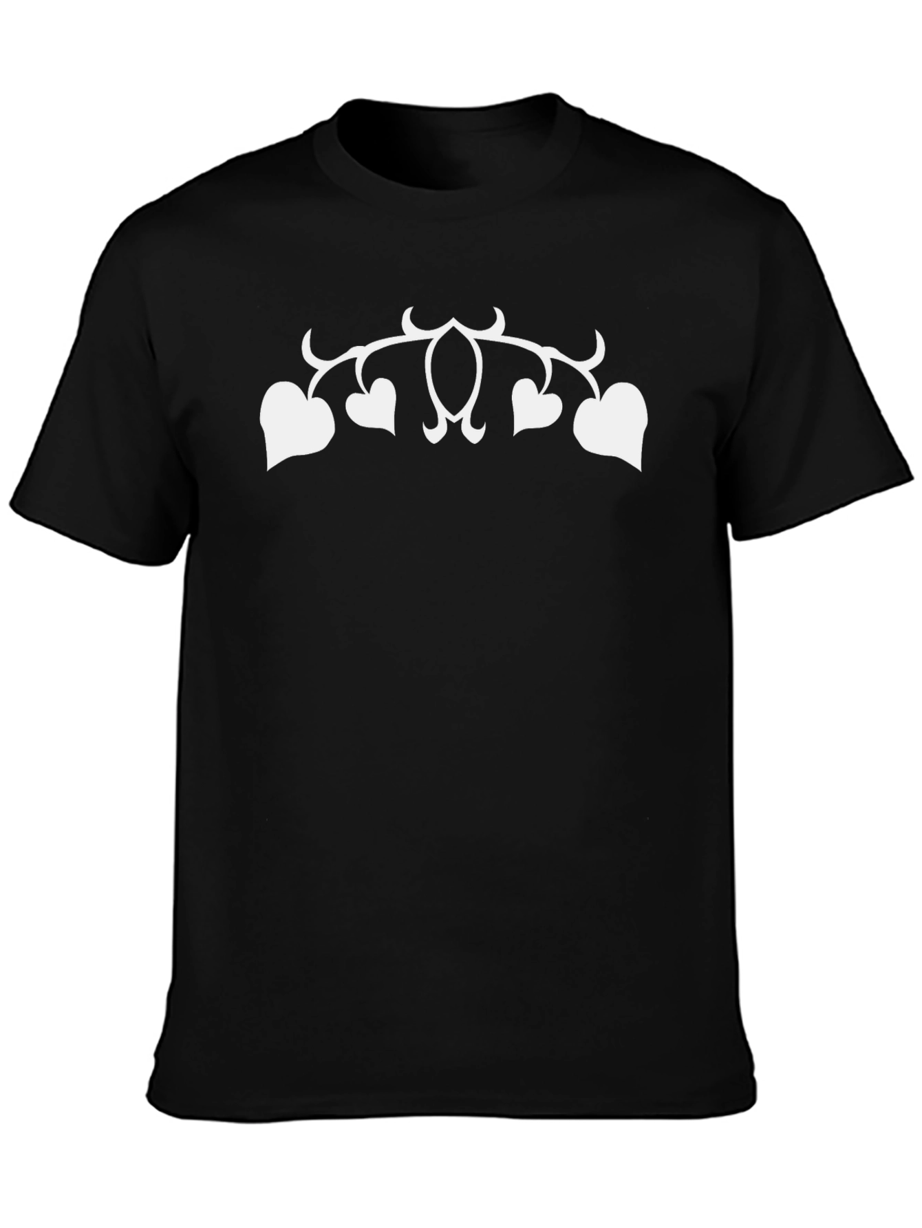 Black T-Shirt with White Heart Vines Design