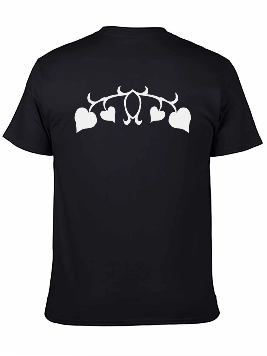 Black T-Shirt with White Heart Vines Design