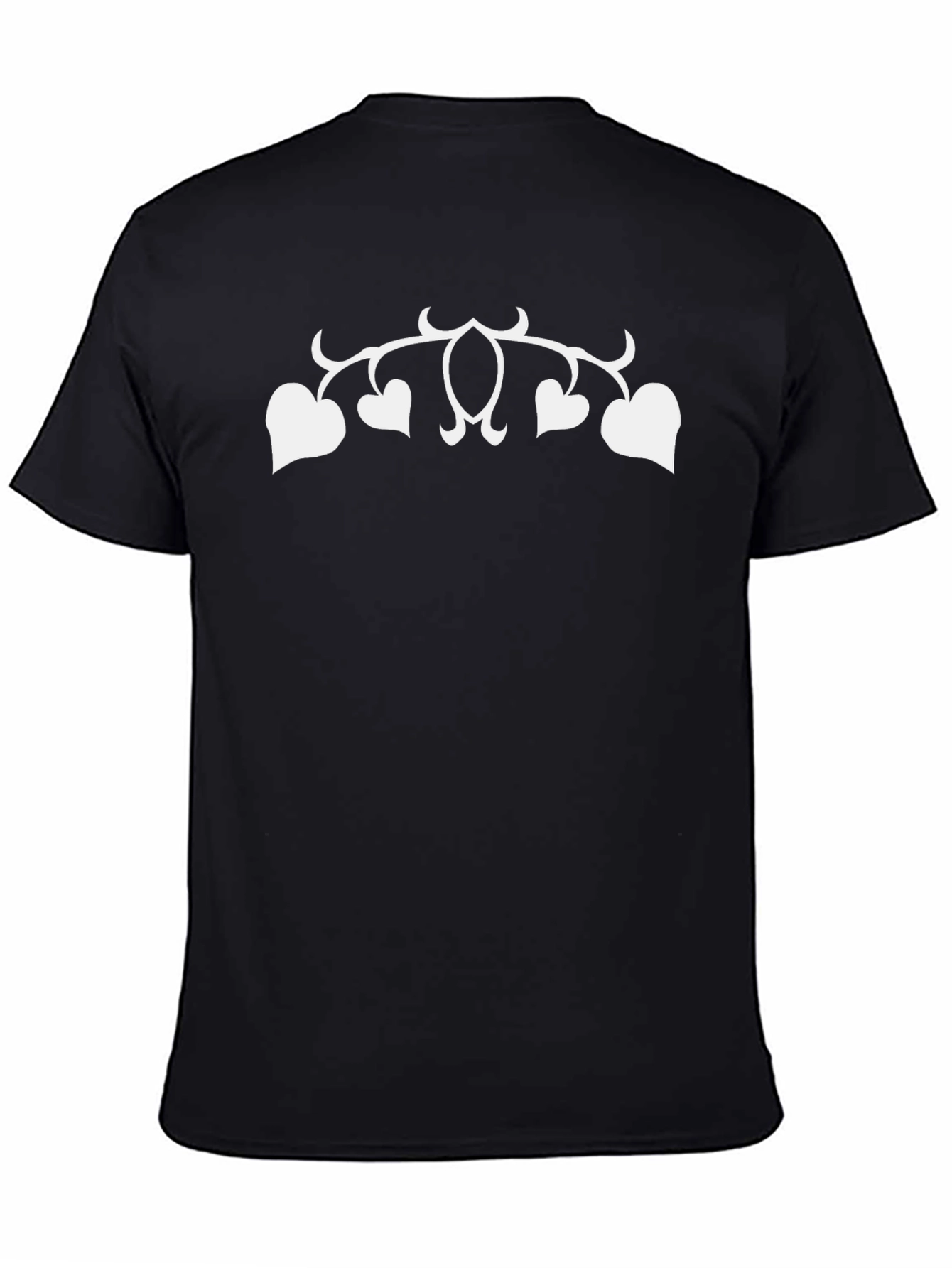 Black T-Shirt with White Heart Vines Design