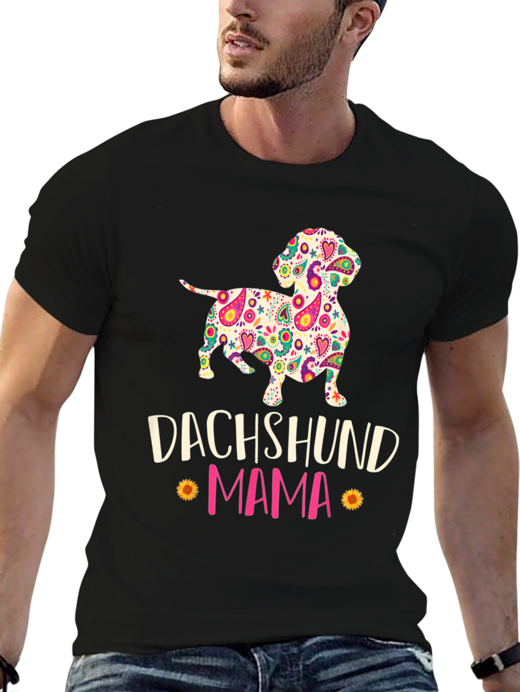 Dachshund Mama Floral Graphic T-Shirt