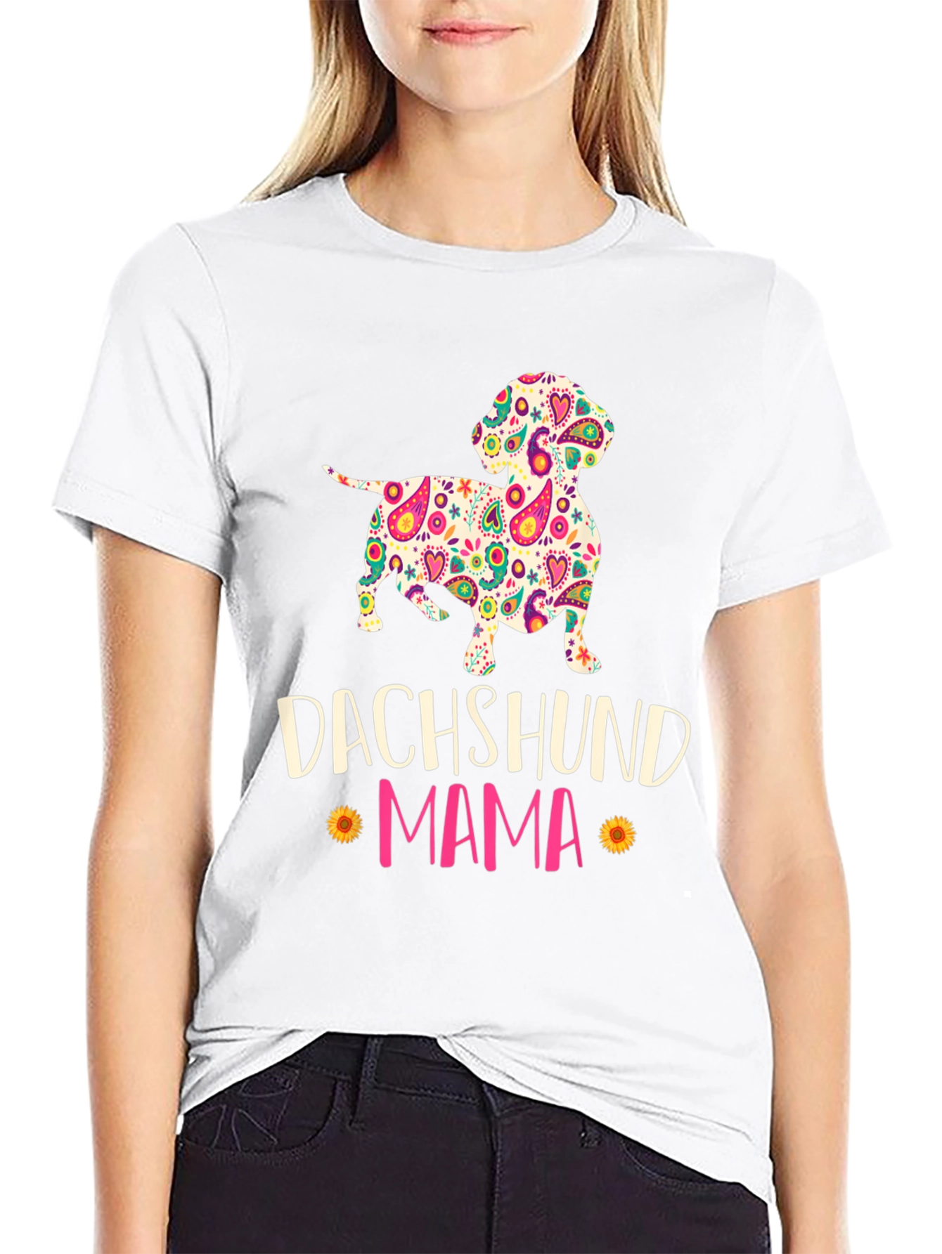 Dachshund Mama Floral Graphic T-Shirt