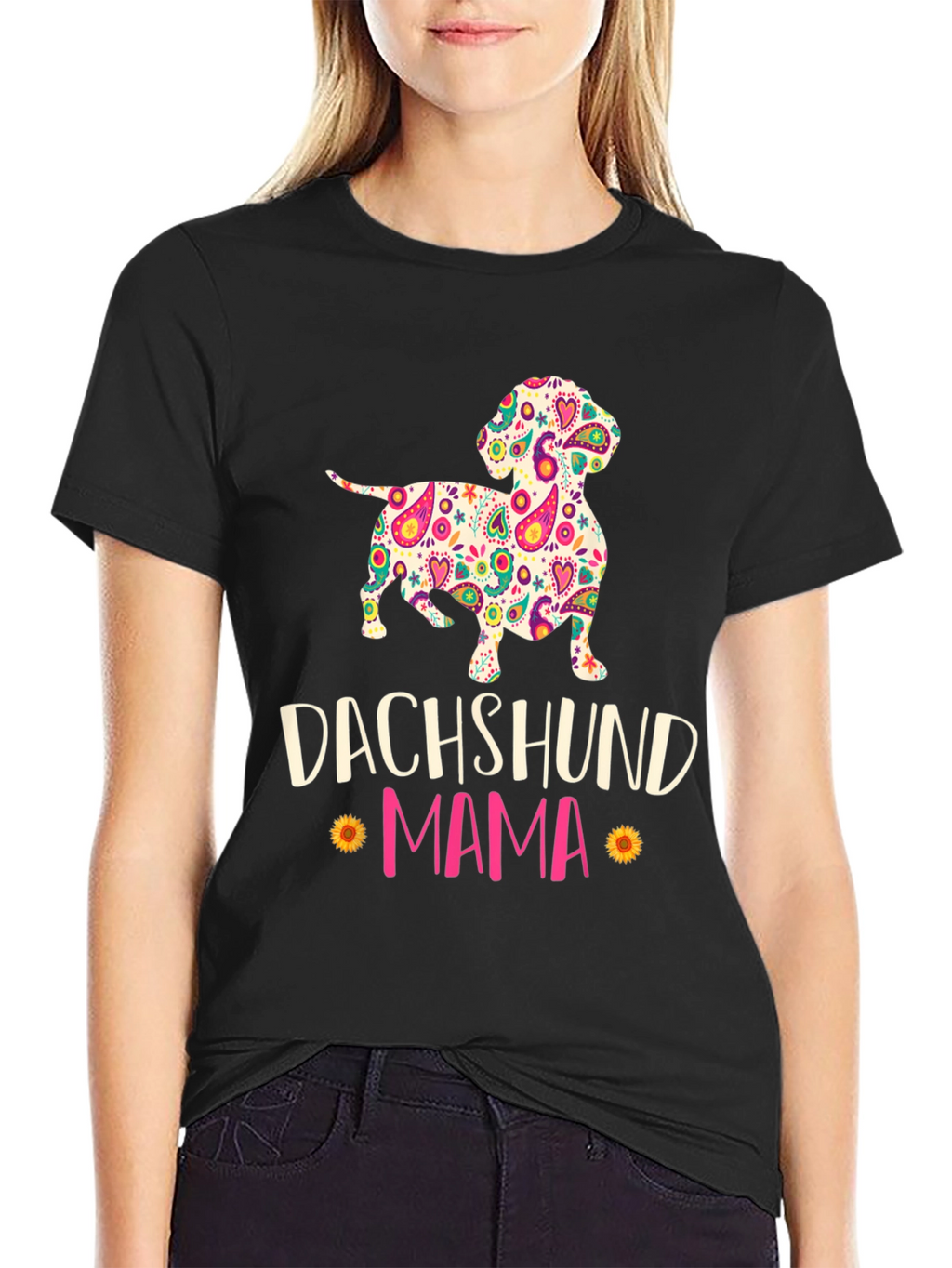 Dachshund Mama Floral Graphic T-Shirt