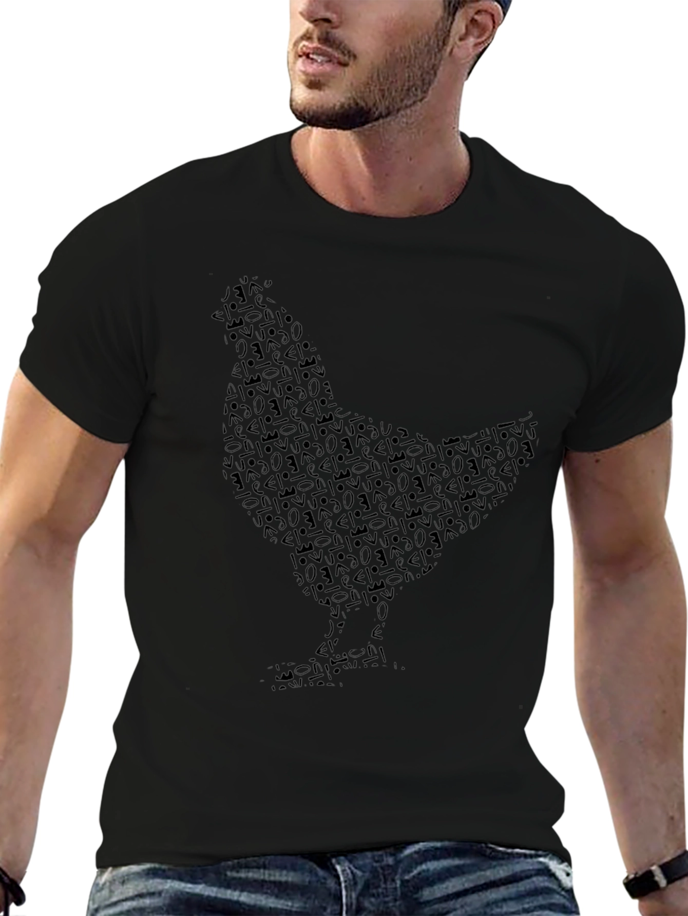 Abstract Chicken Graphic Black T-Shirt