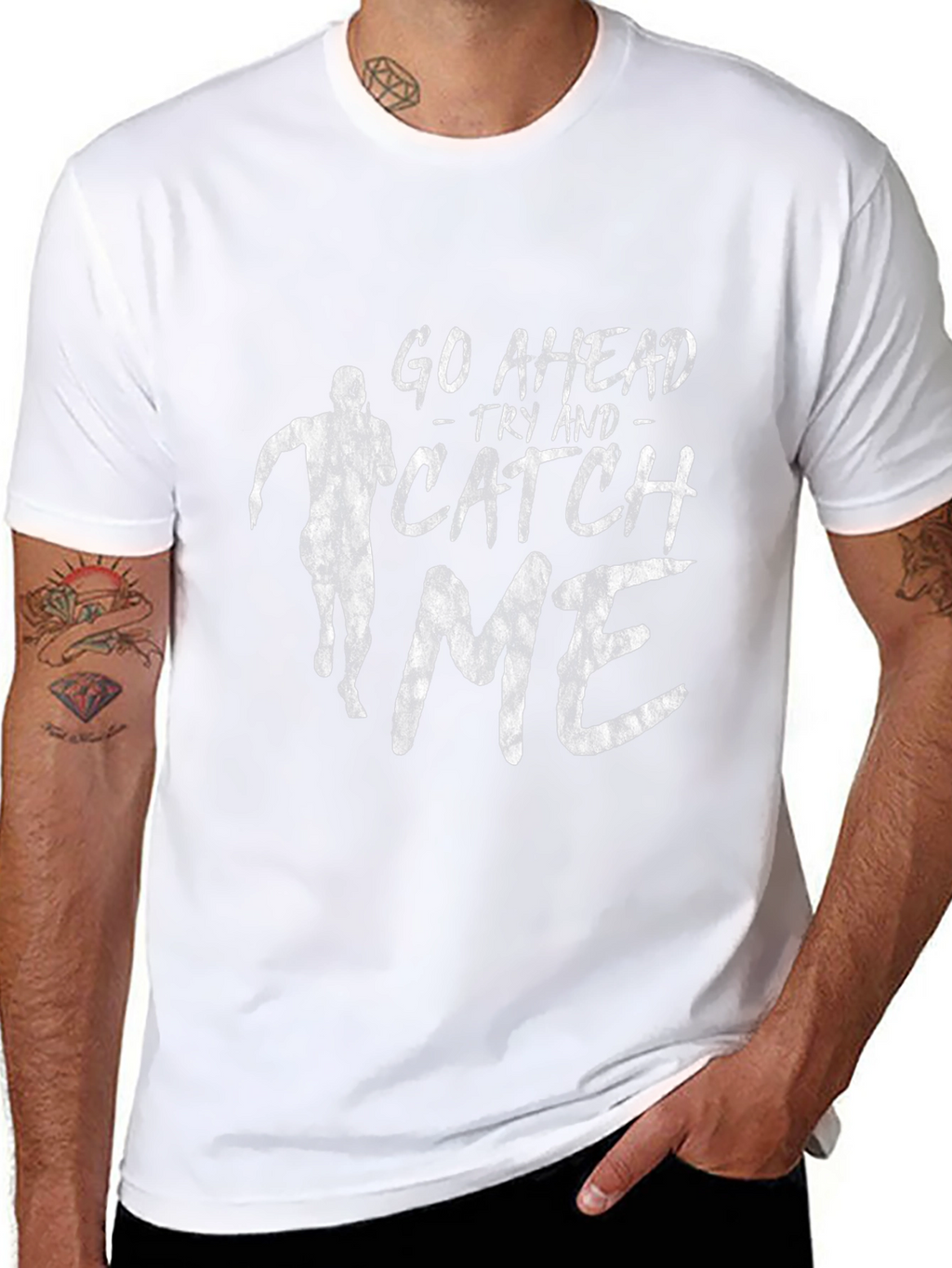 Go Ahead Catch Me Black Graphic T-Shirt