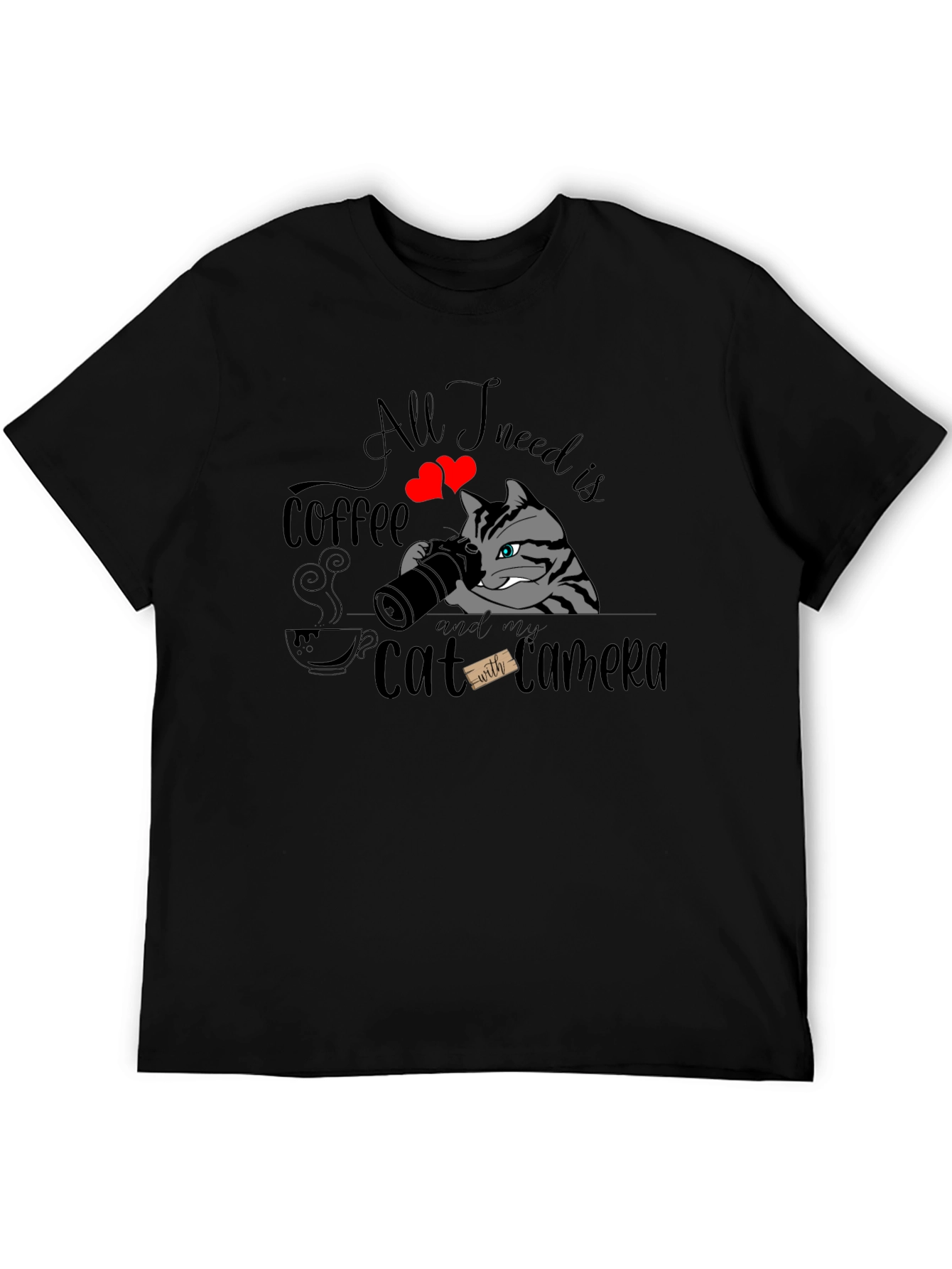 Coffee & Cat Camera Graphic T-Shirt