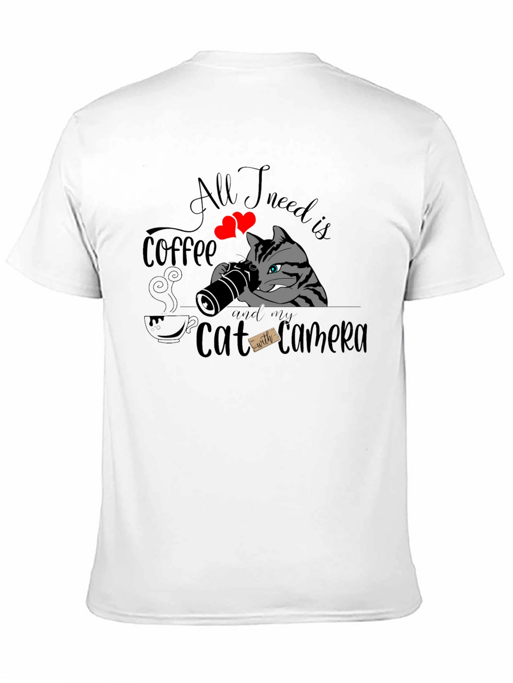 Coffee & Cat Camera Graphic T-Shirt