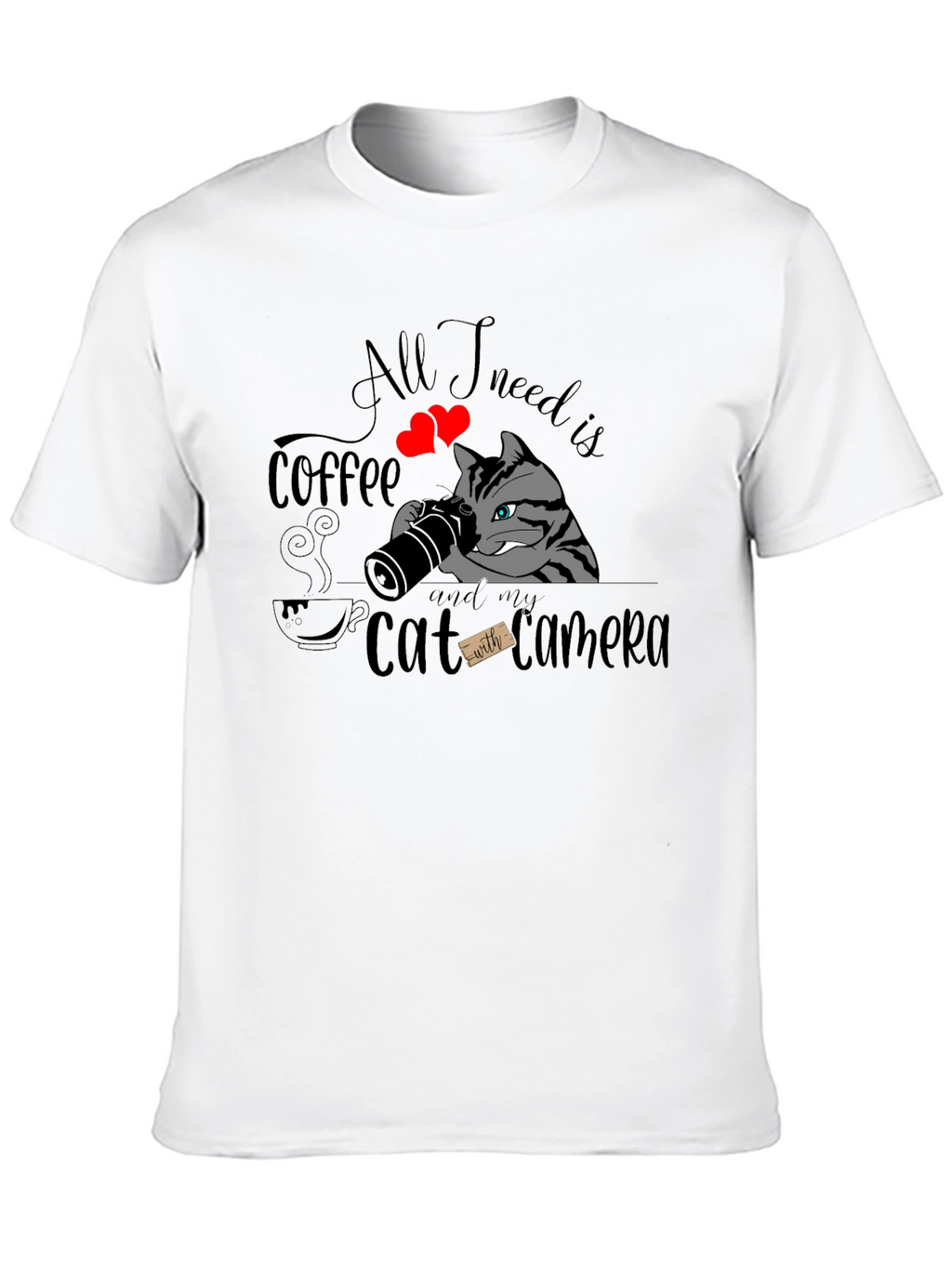 Coffee & Cat Camera Graphic T-Shirt