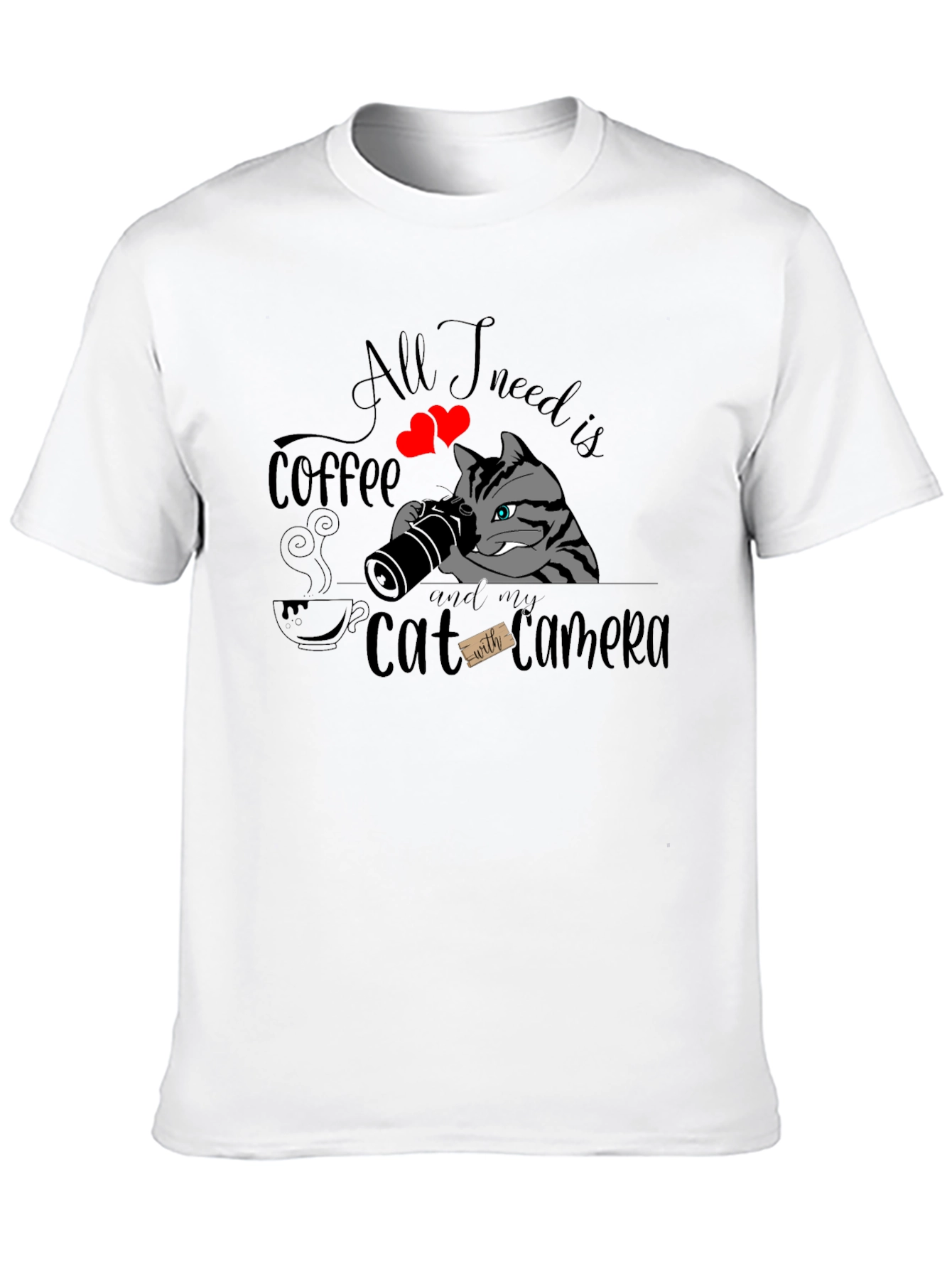 Coffee & Cat Camera Graphic T-Shirt