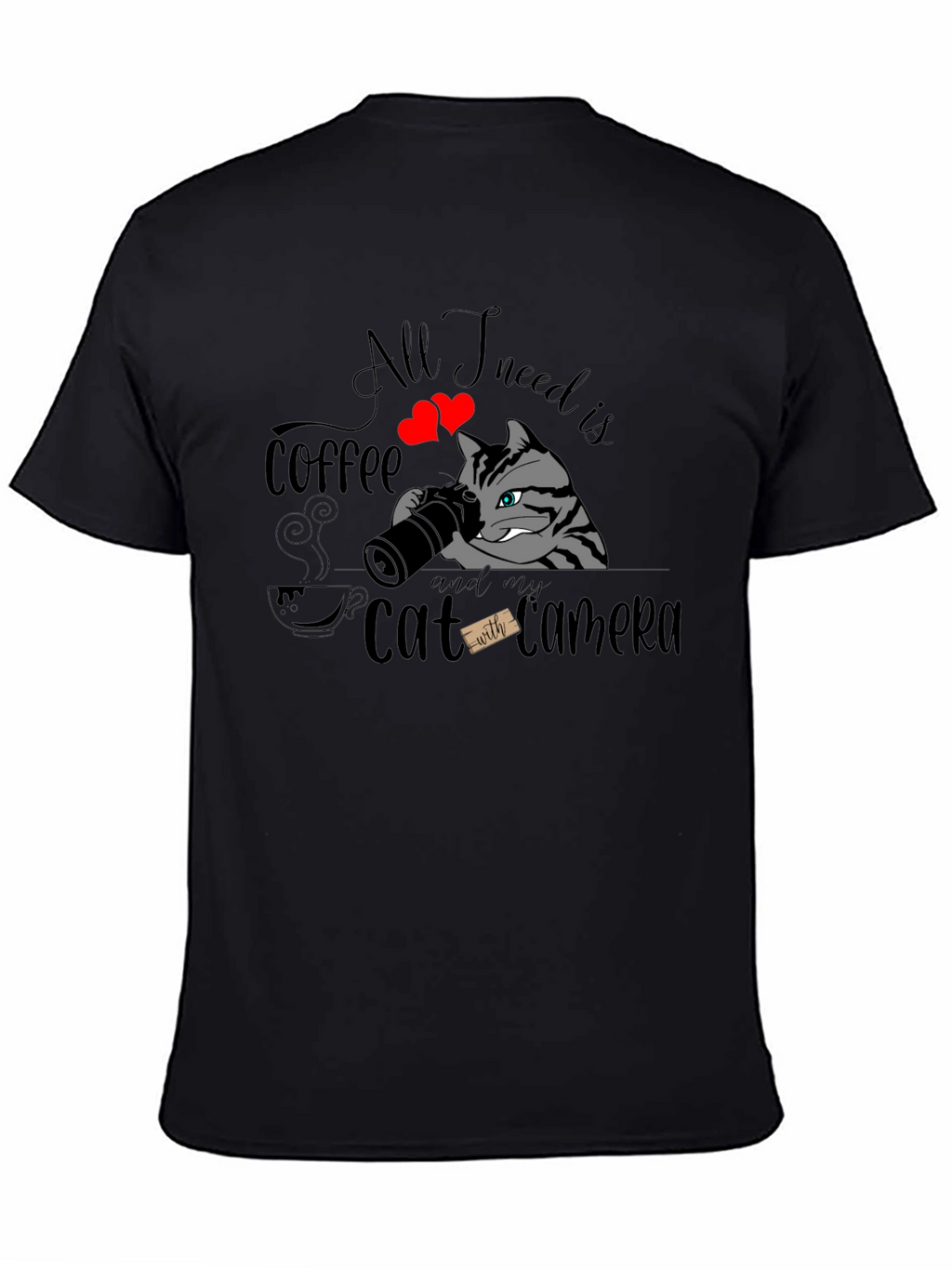 Coffee & Cat Camera Graphic T-Shirt