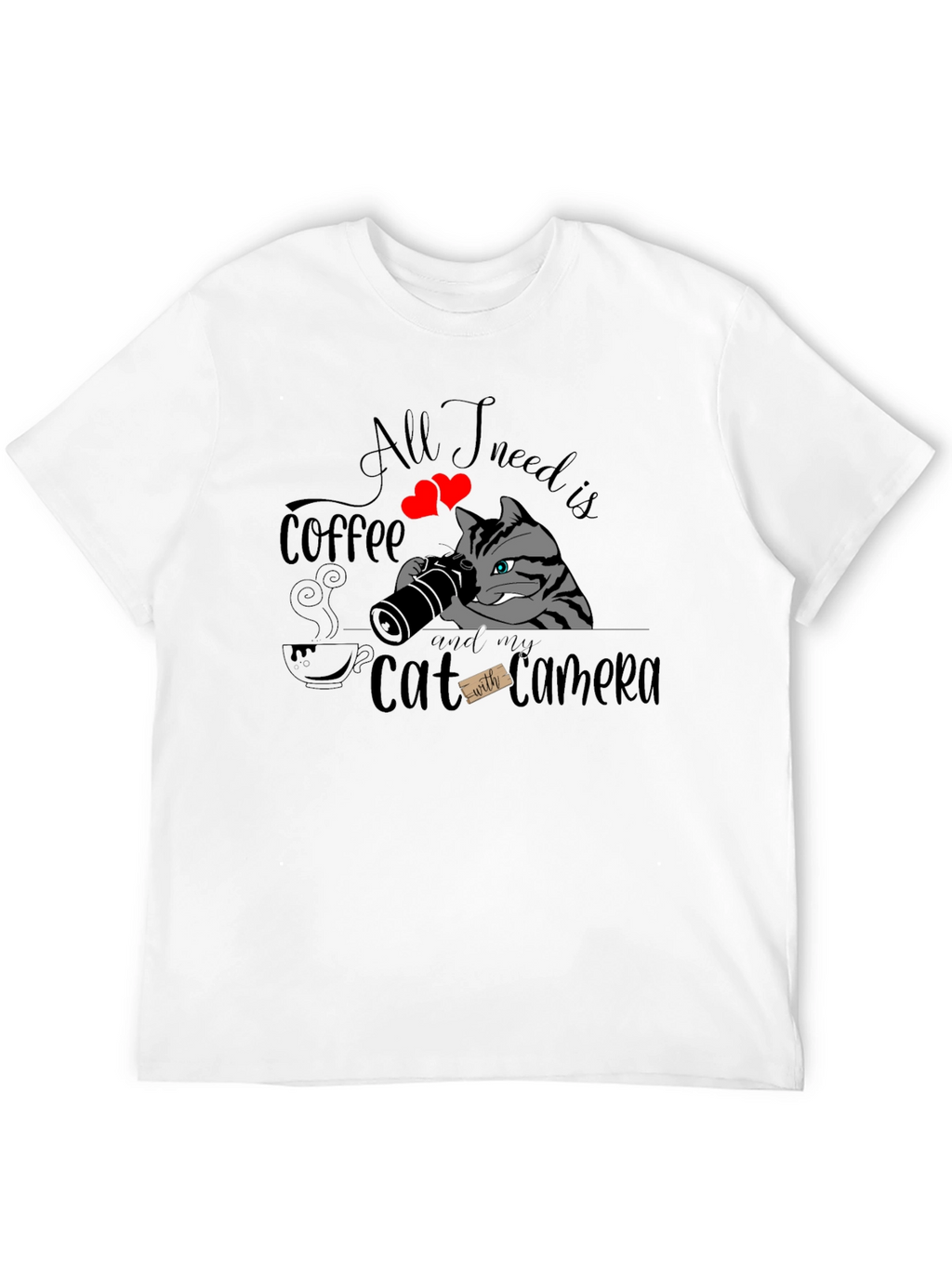 Coffee & Cat Camera Graphic T-Shirt