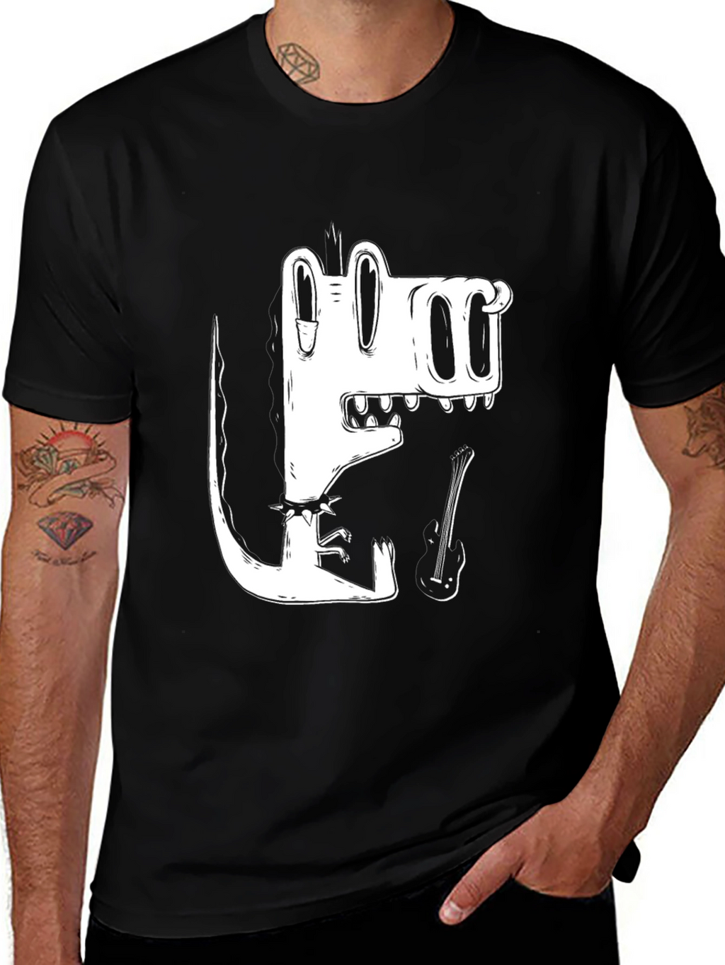 Black T-Shirt with Cool Cartoon Crocodile Graphic