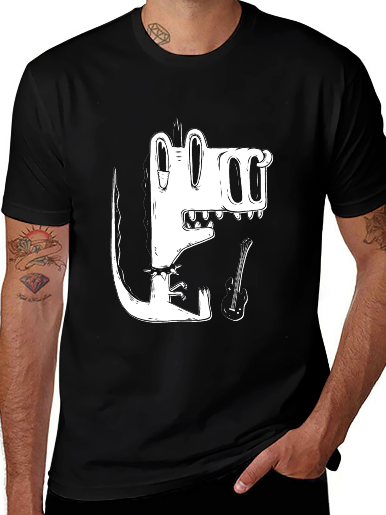 Black T-Shirt with Cool Cartoon Crocodile Graphic