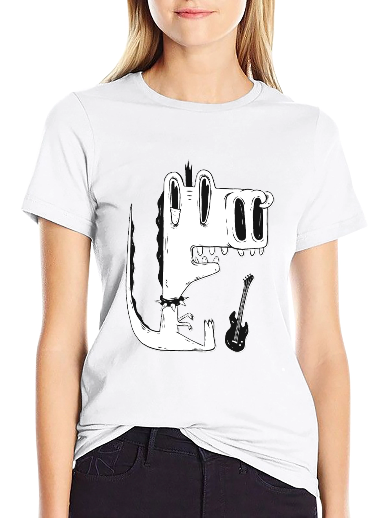 Black T-Shirt with Cool Cartoon Crocodile Graphic