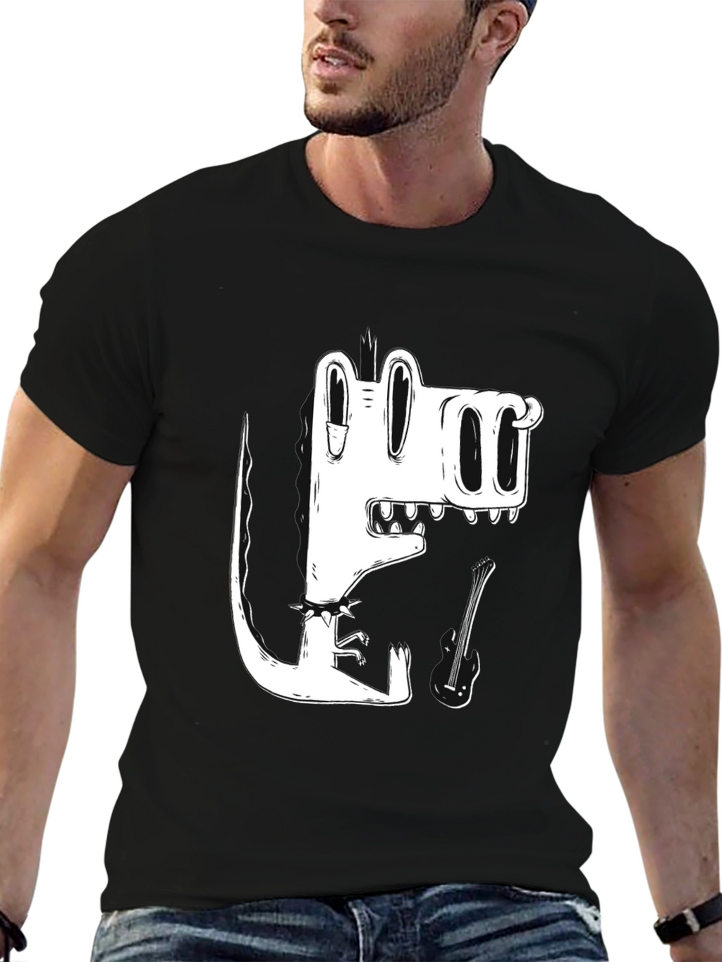 Black T-Shirt with Cool Cartoon Crocodile Graphic