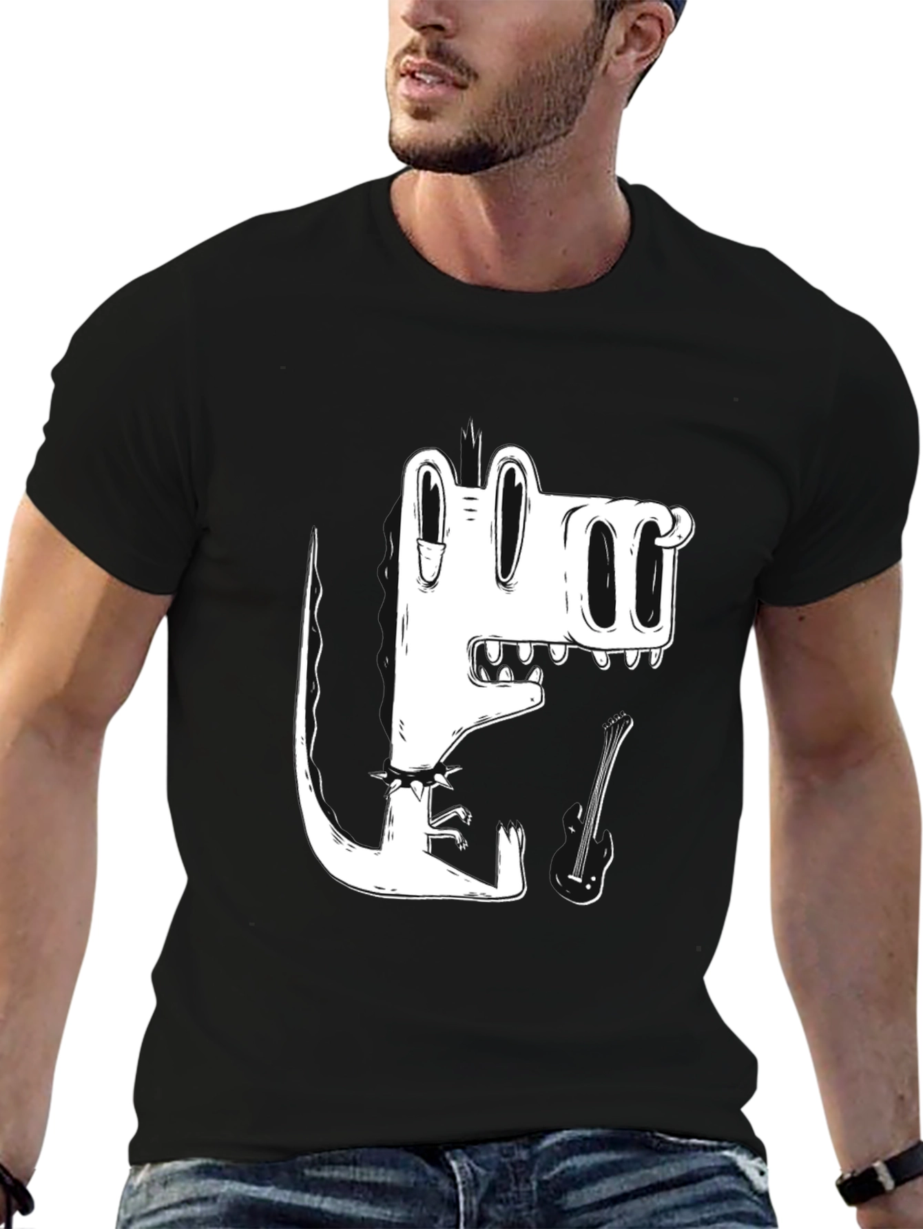 Black T-Shirt with Cool Cartoon Crocodile Graphic