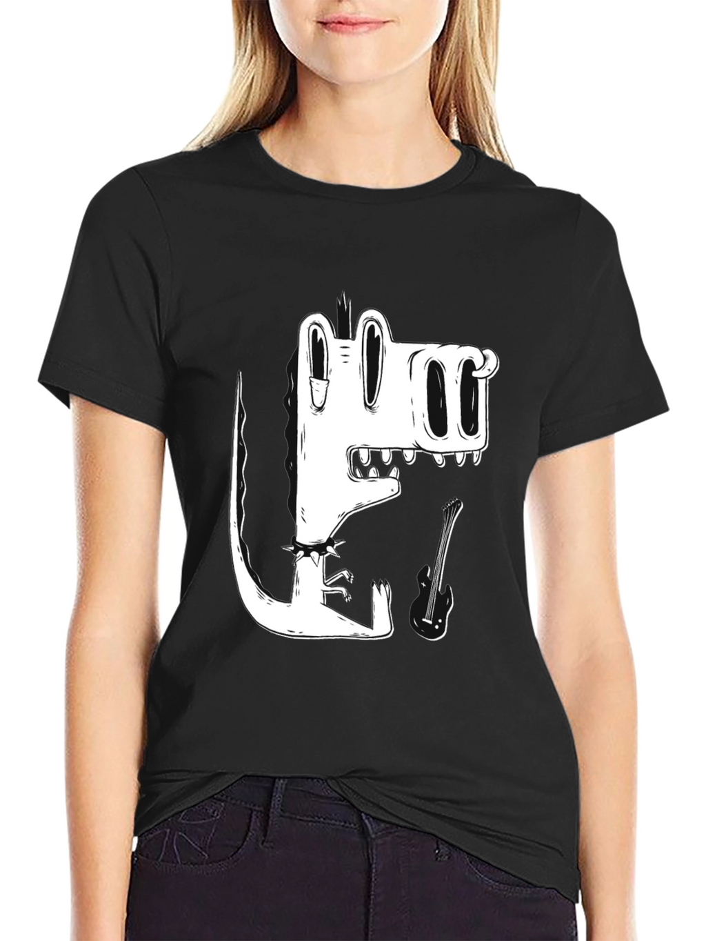 Black T-Shirt with Cool Cartoon Crocodile Graphic