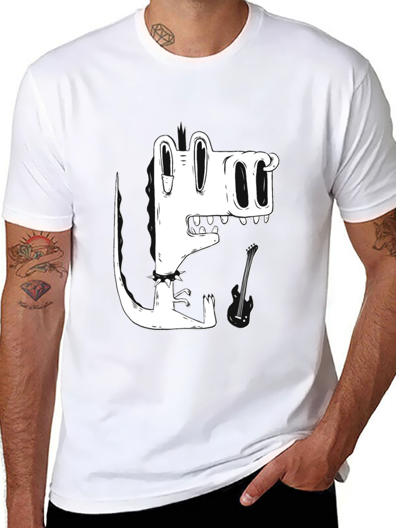 Black T-Shirt with Cool Cartoon Crocodile Graphic