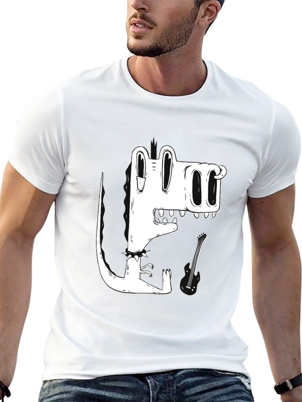 Black T-Shirt with Cool Cartoon Crocodile Graphic