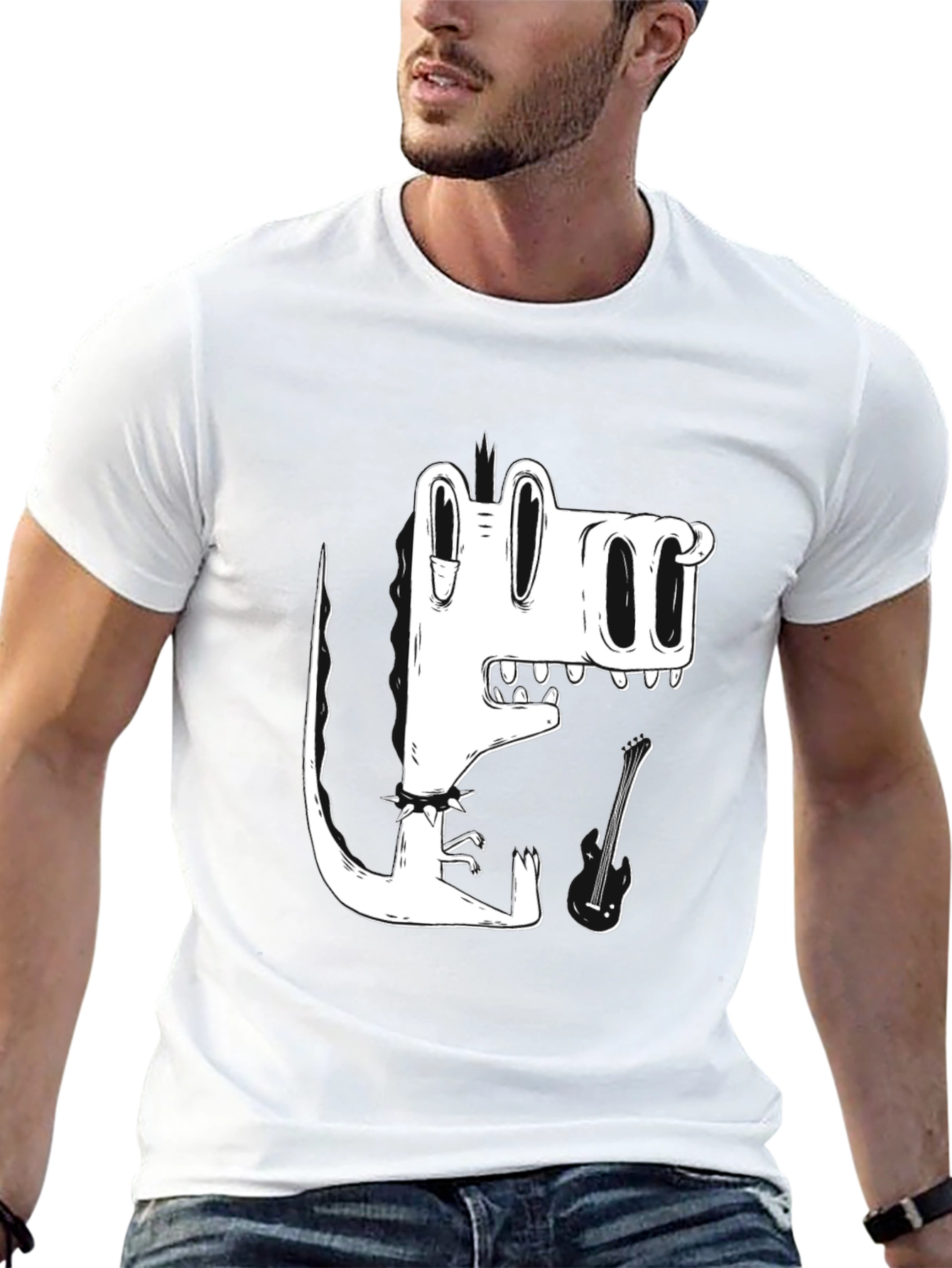 Black T-Shirt with Cool Cartoon Crocodile Graphic