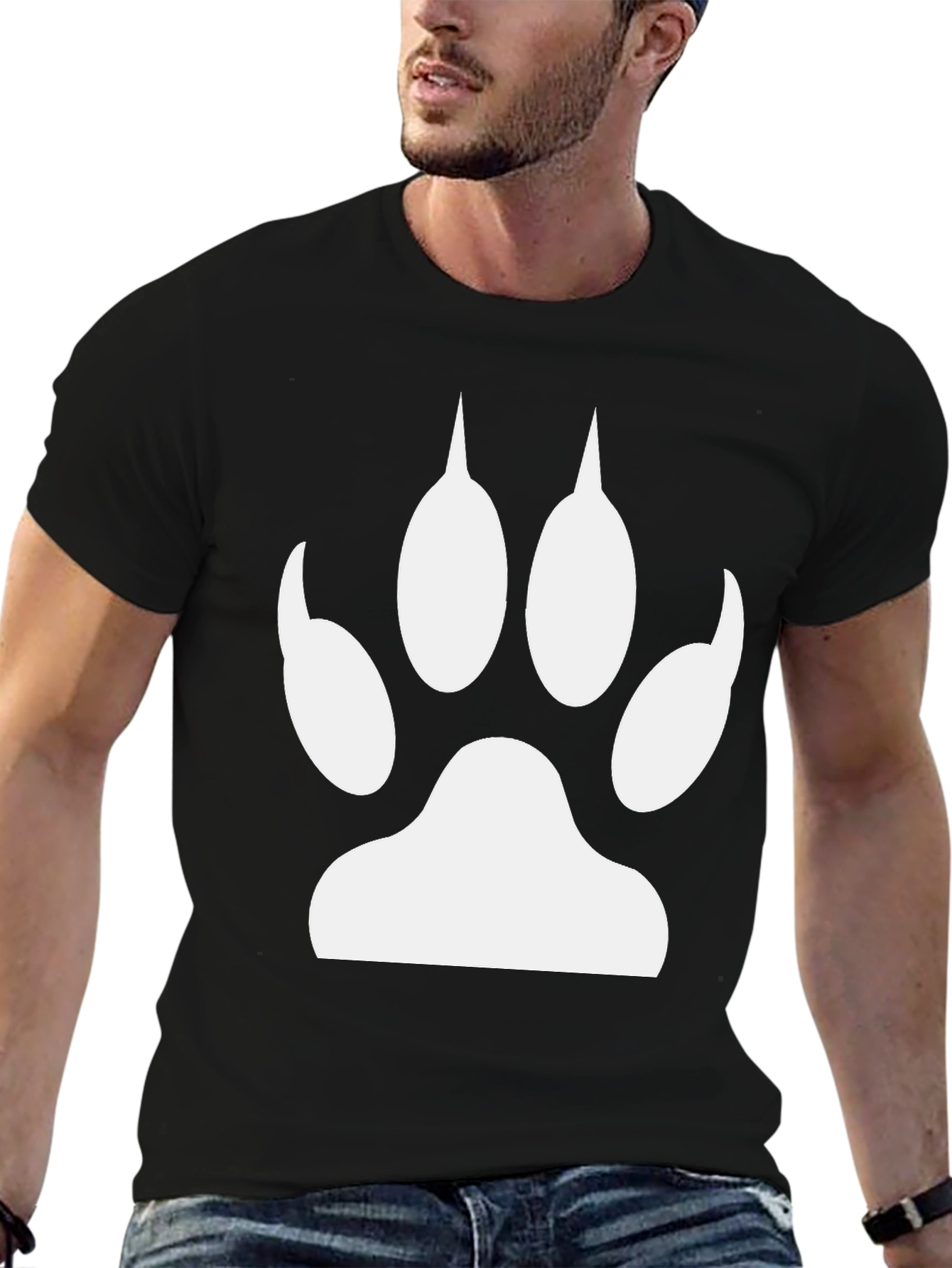 Black T-Shirt with White Animal Paw Print