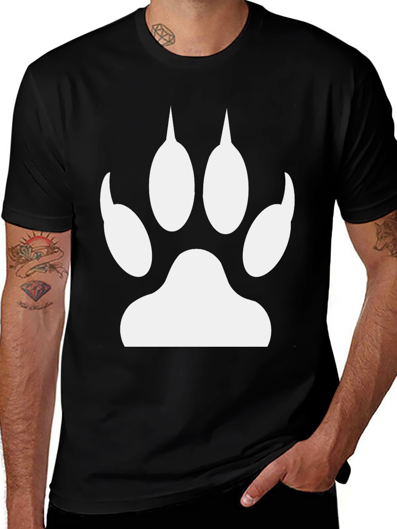 Black T-Shirt with White Animal Paw Print
