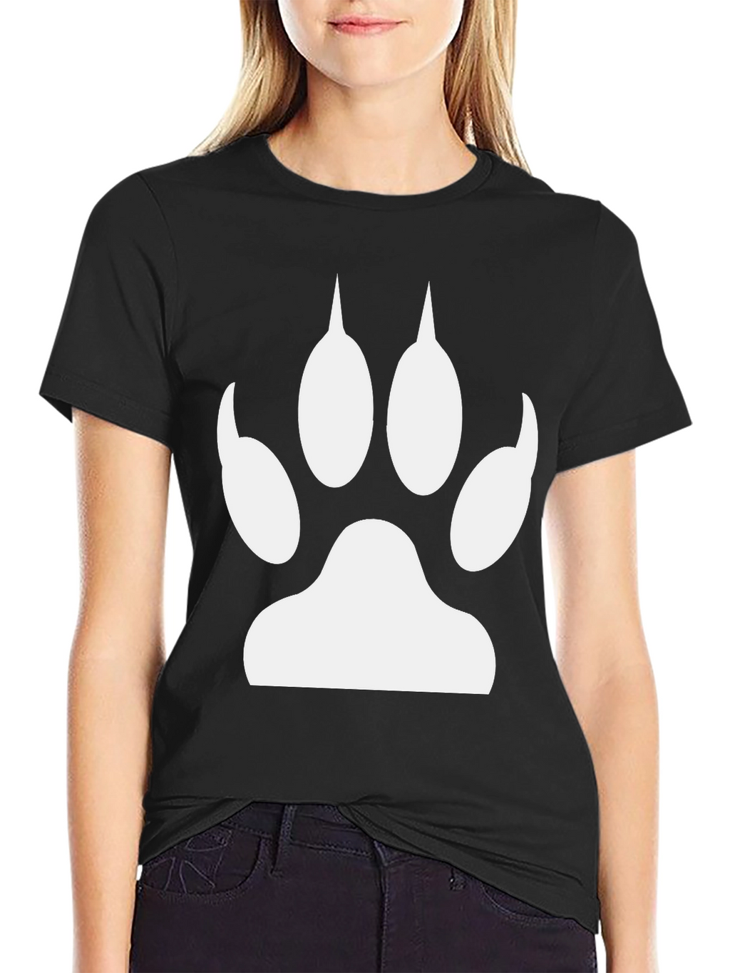 Black T-Shirt with White Animal Paw Print