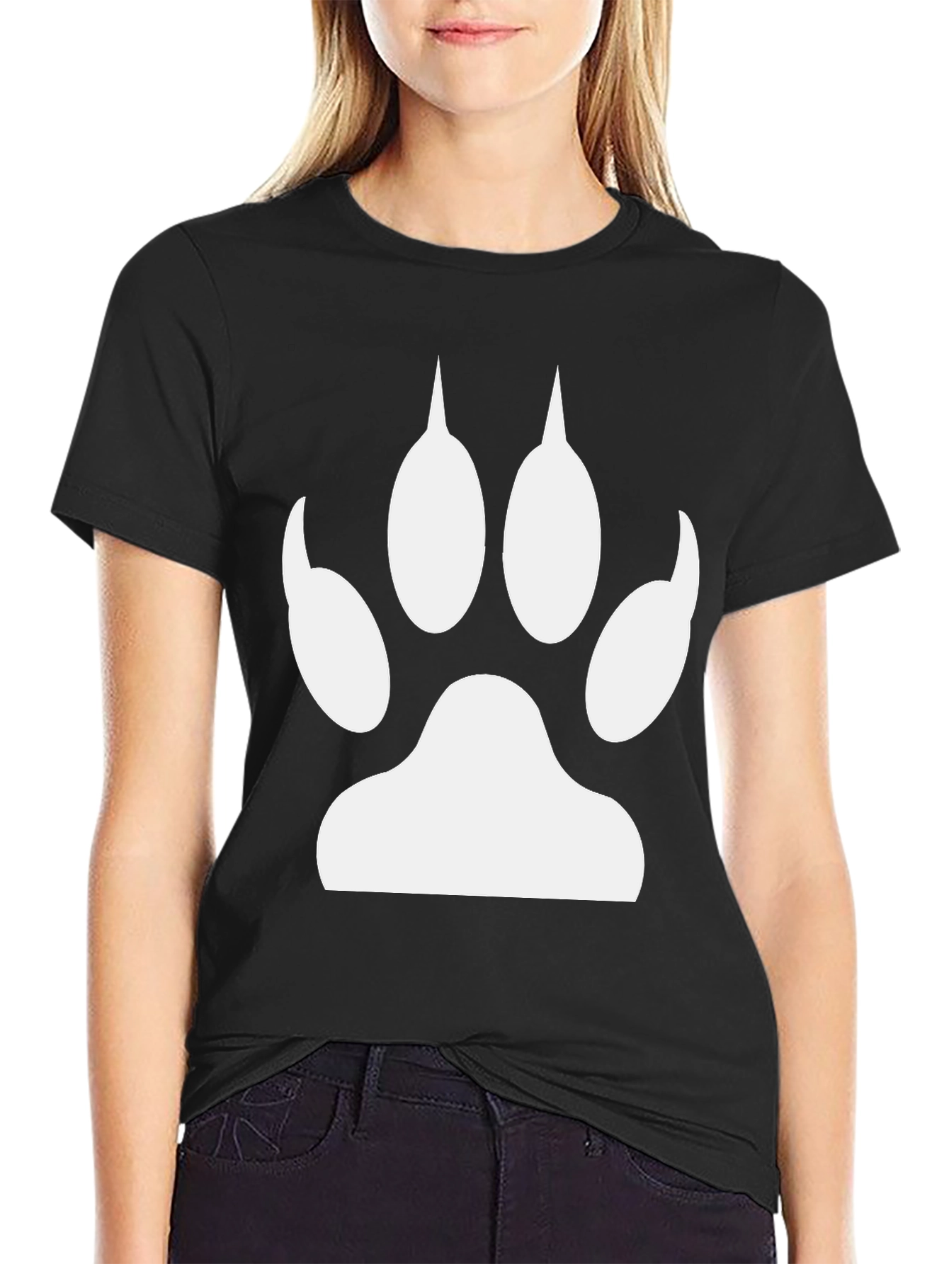 Black T-Shirt with White Animal Paw Print