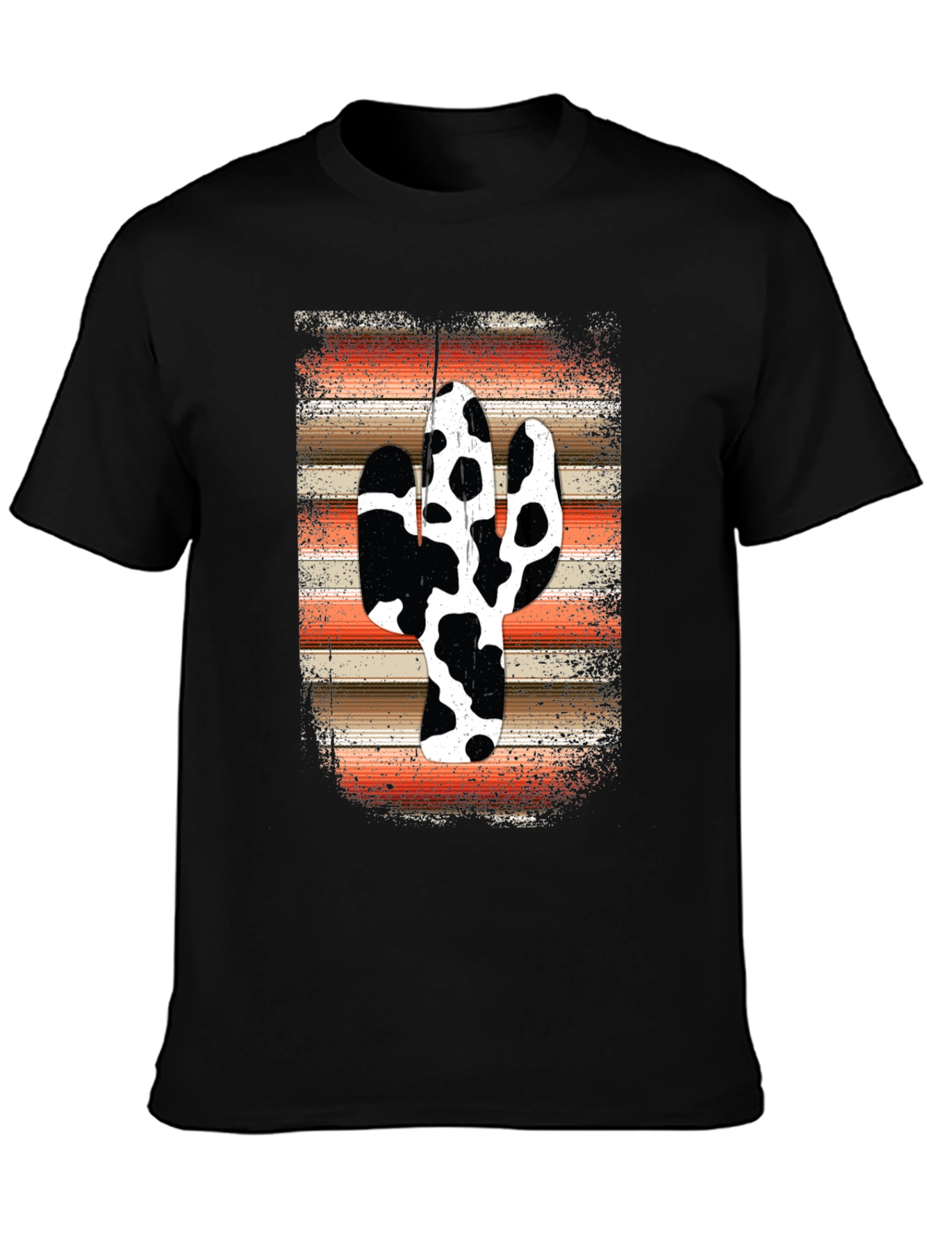 Cow Print Cactus Graphic Tee - Western Style