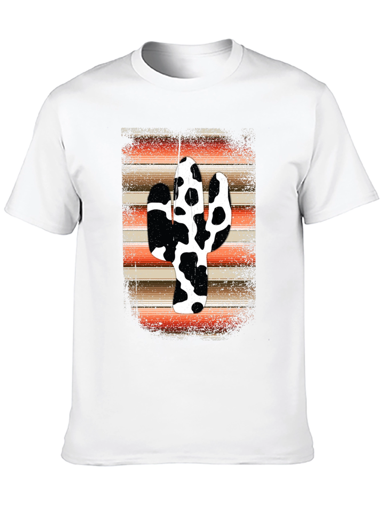 Cow Print Cactus Graphic Tee - Western Style