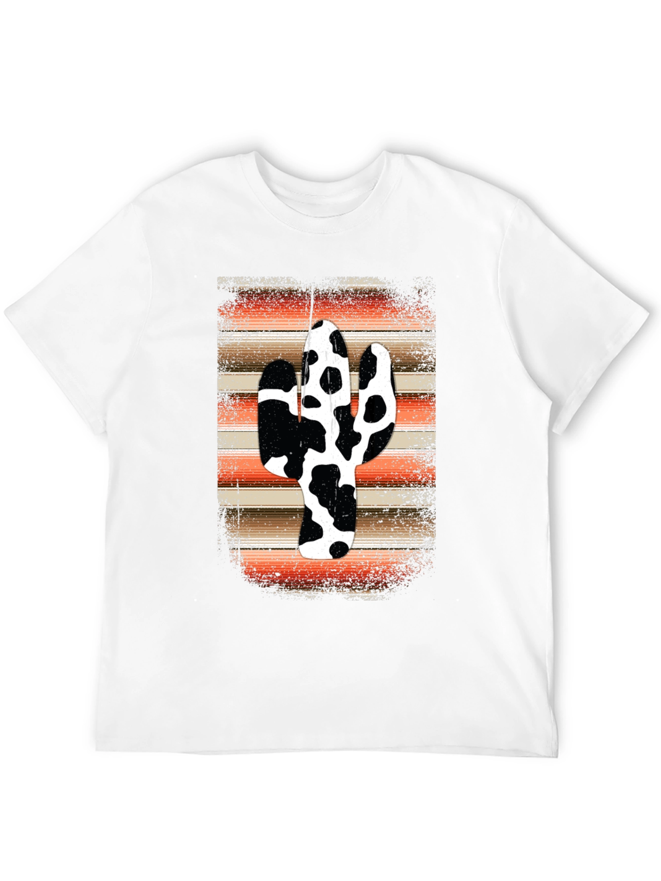 Cow Print Cactus Graphic Tee - Western Style
