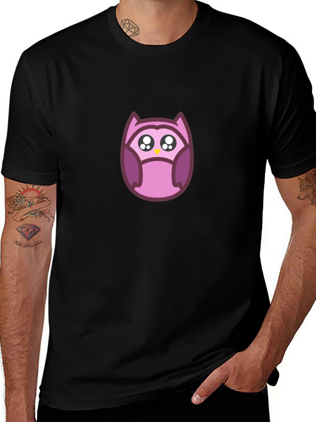 Cute Owl Graphic Black T-Shirt